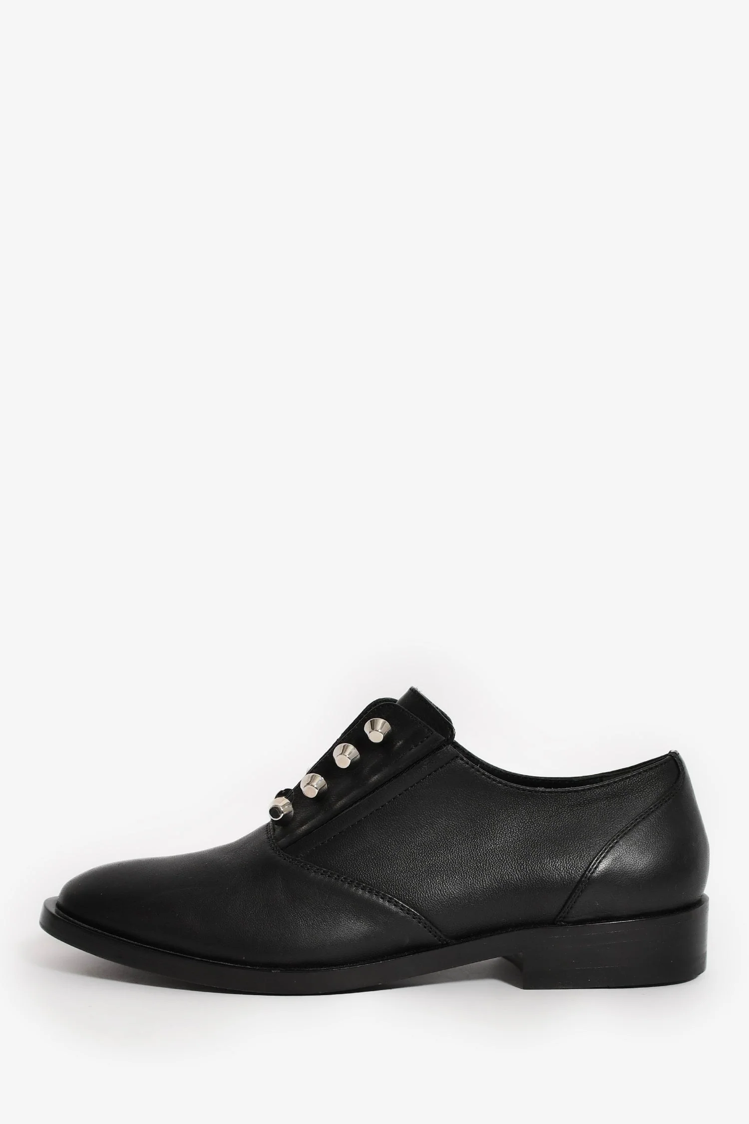 Balenciaga Black Leather Silver Detail Oxford Shoes Size 37.5 - Image 4