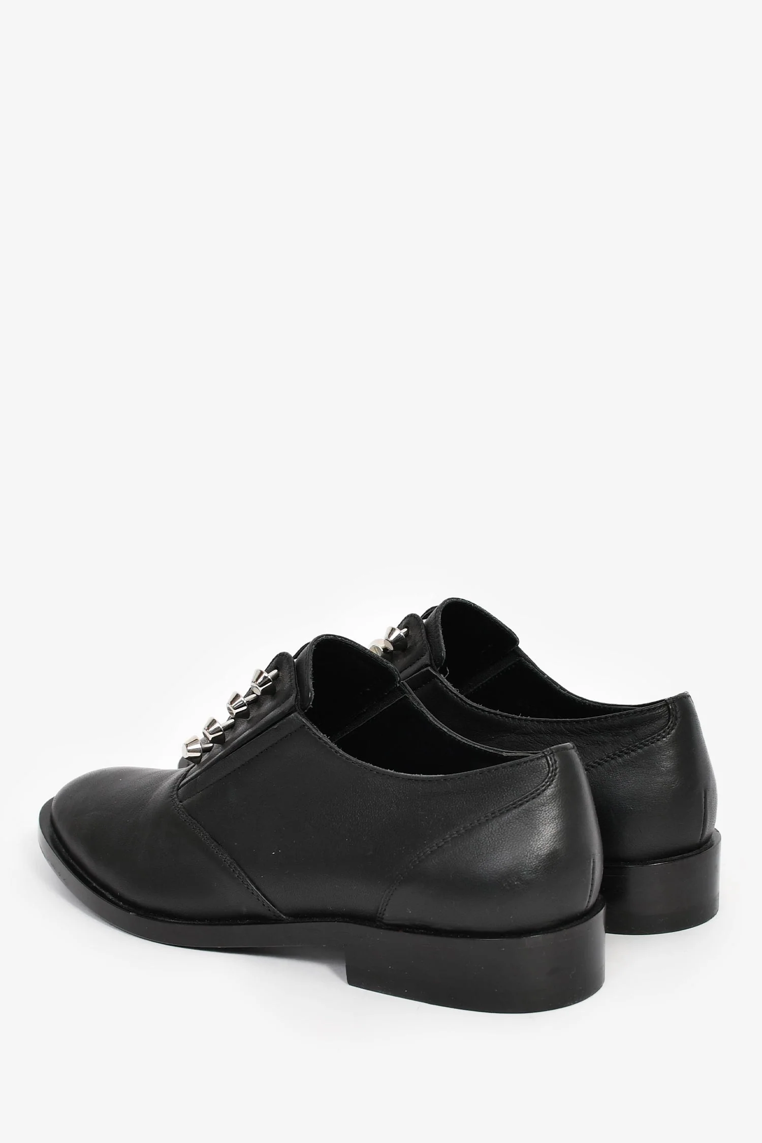 Balenciaga Black Leather Silver Detail Oxford Shoes Size 37.5 - Image 5