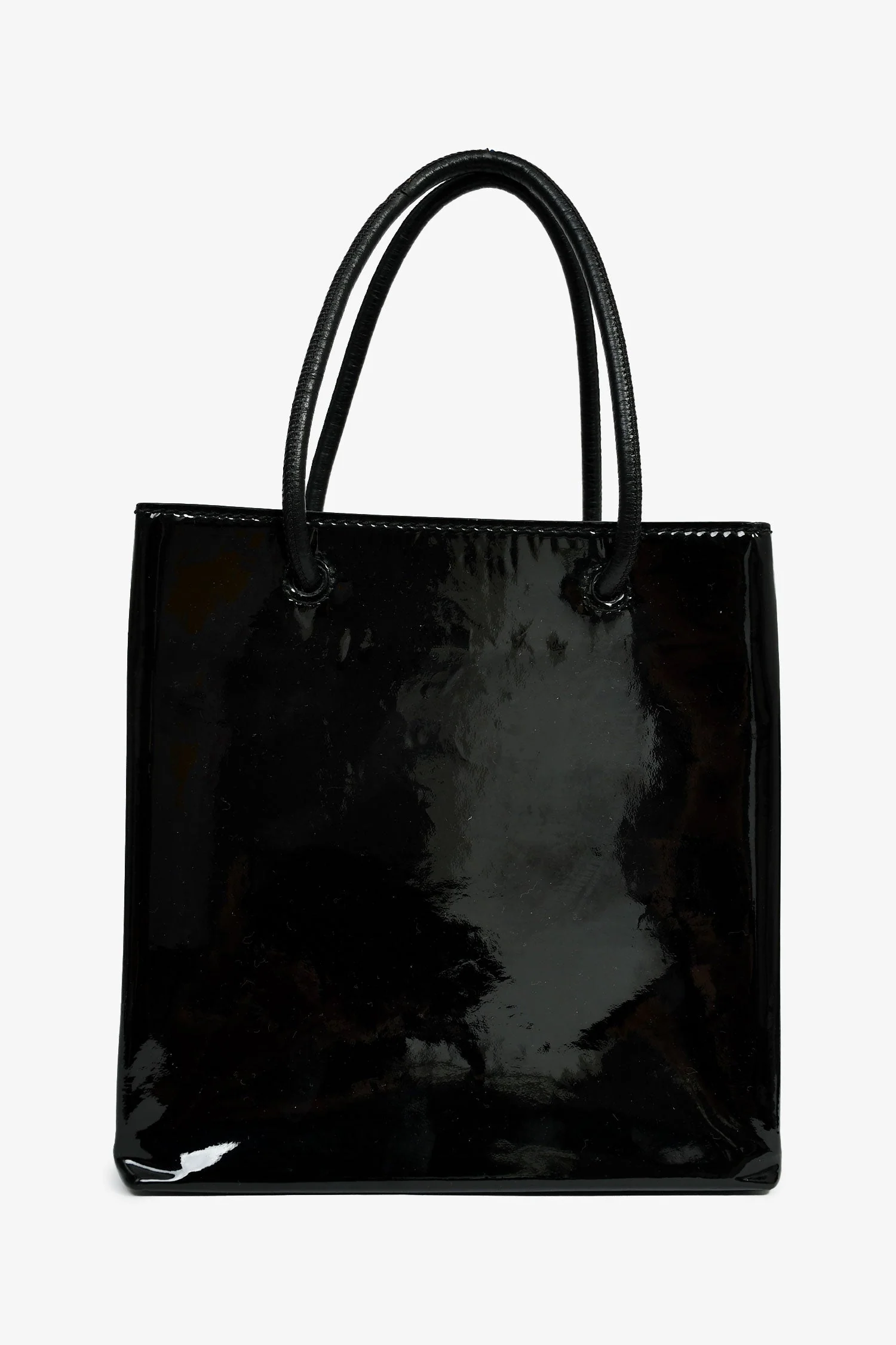 Balenciaga Black Patent Logo XXS Shopping Tote Bag With Strap - Image 2