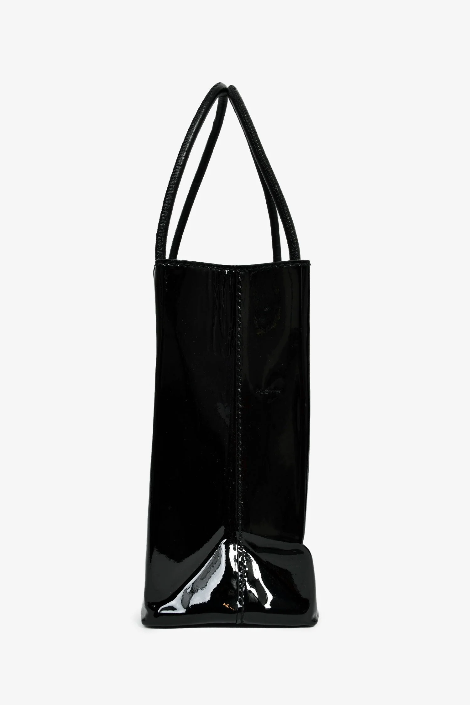 Balenciaga Black Patent Logo XXS Shopping Tote Bag With Strap - Image 3