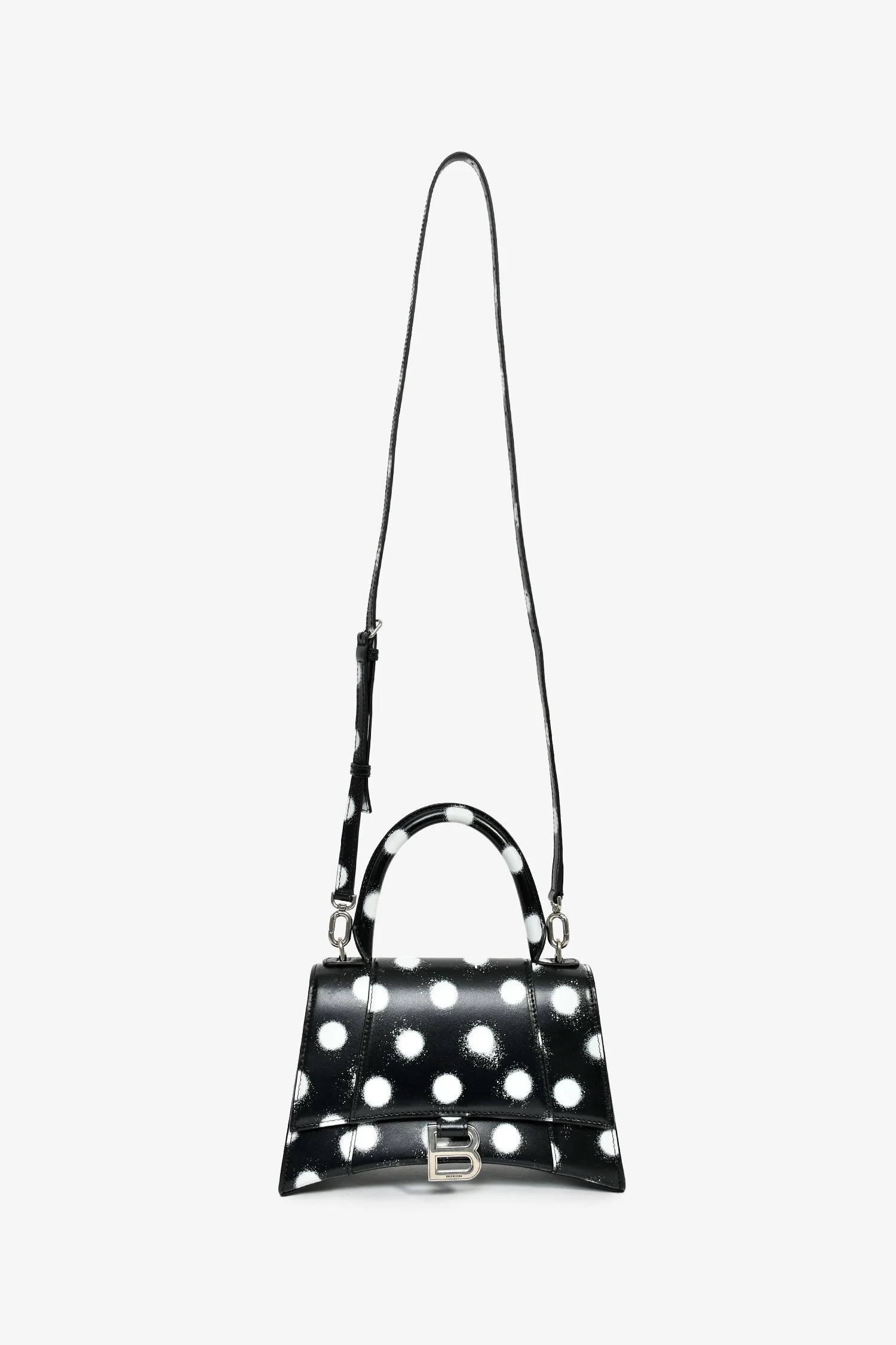 Balenciaga Black/White Leather Polk-a-Dot Small 'Hourglass' Top Handle Bag - Image 7