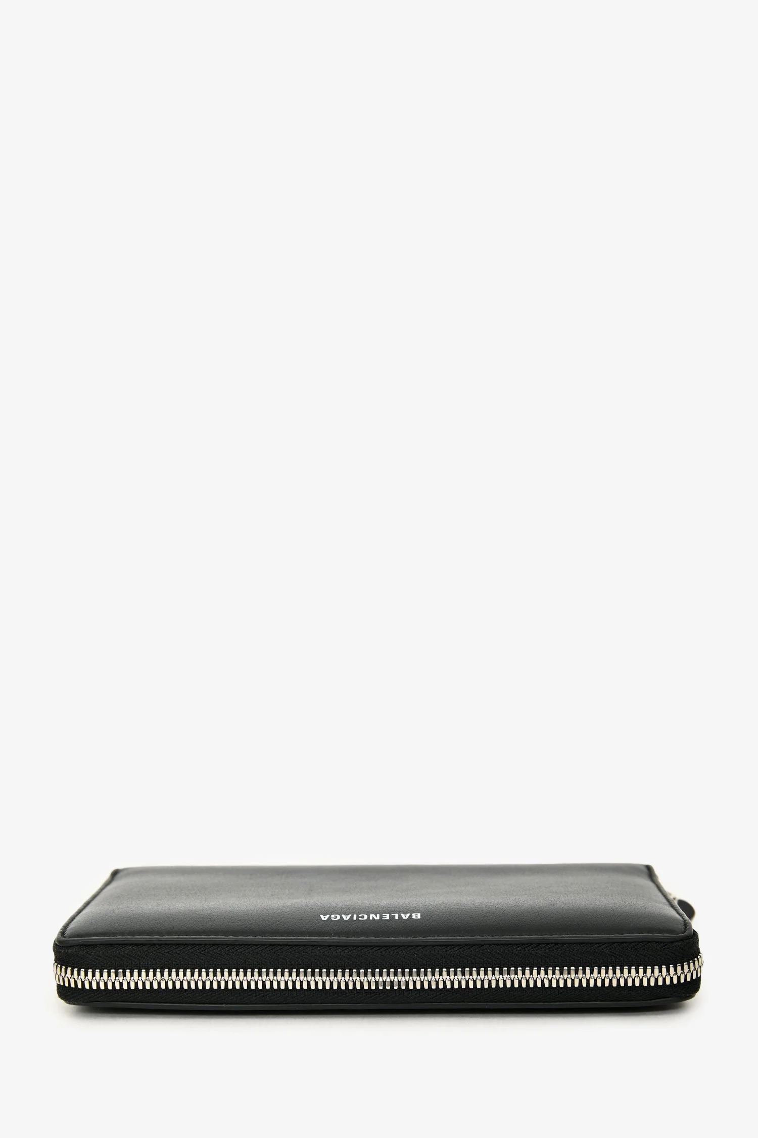 Balenciaga Black/White Logo Leather Zip Around Wallet - Image 5
