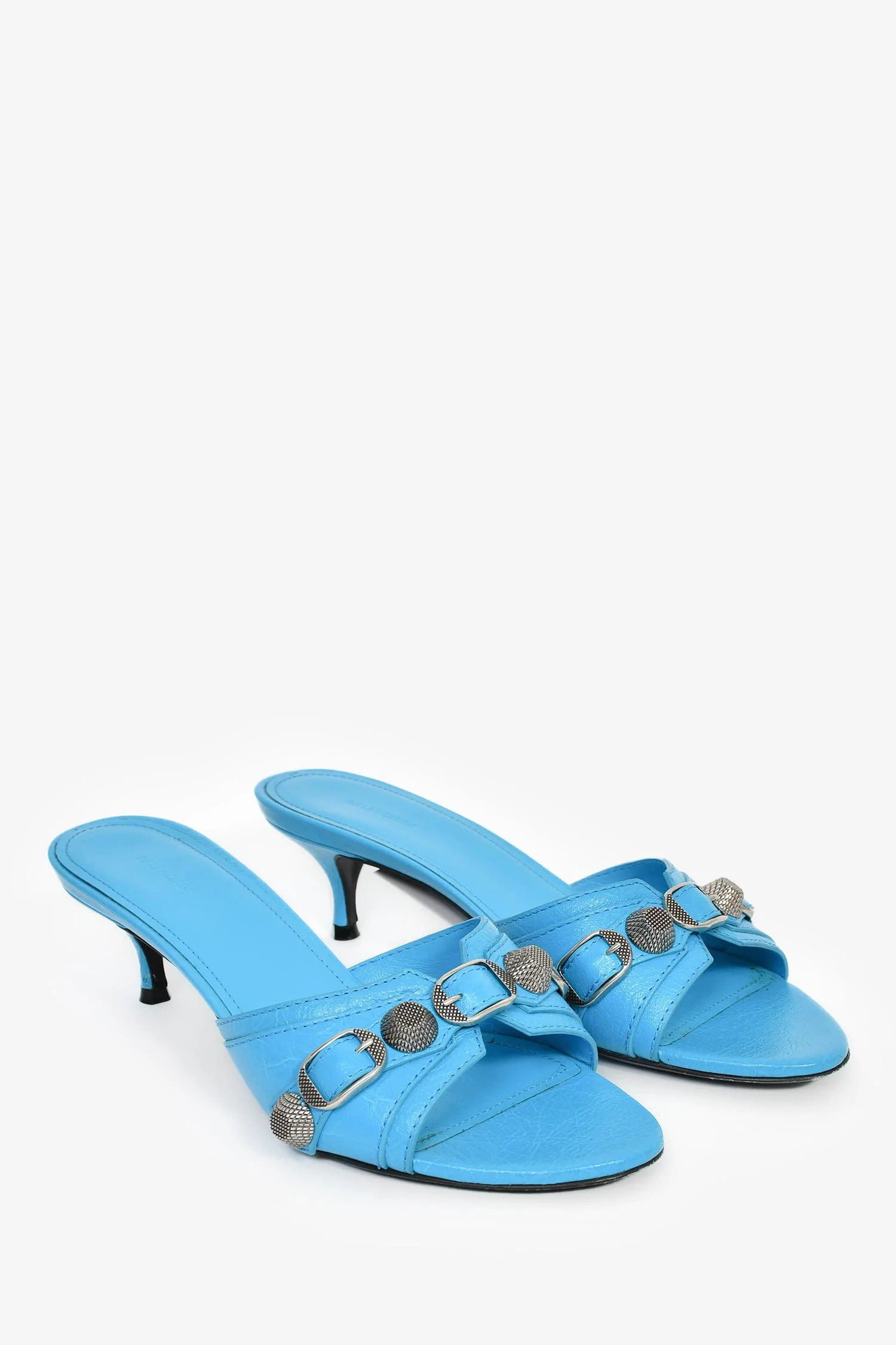 Balenciaga Blue Leather Cagole Kitten Heels Size 37 - Image 2