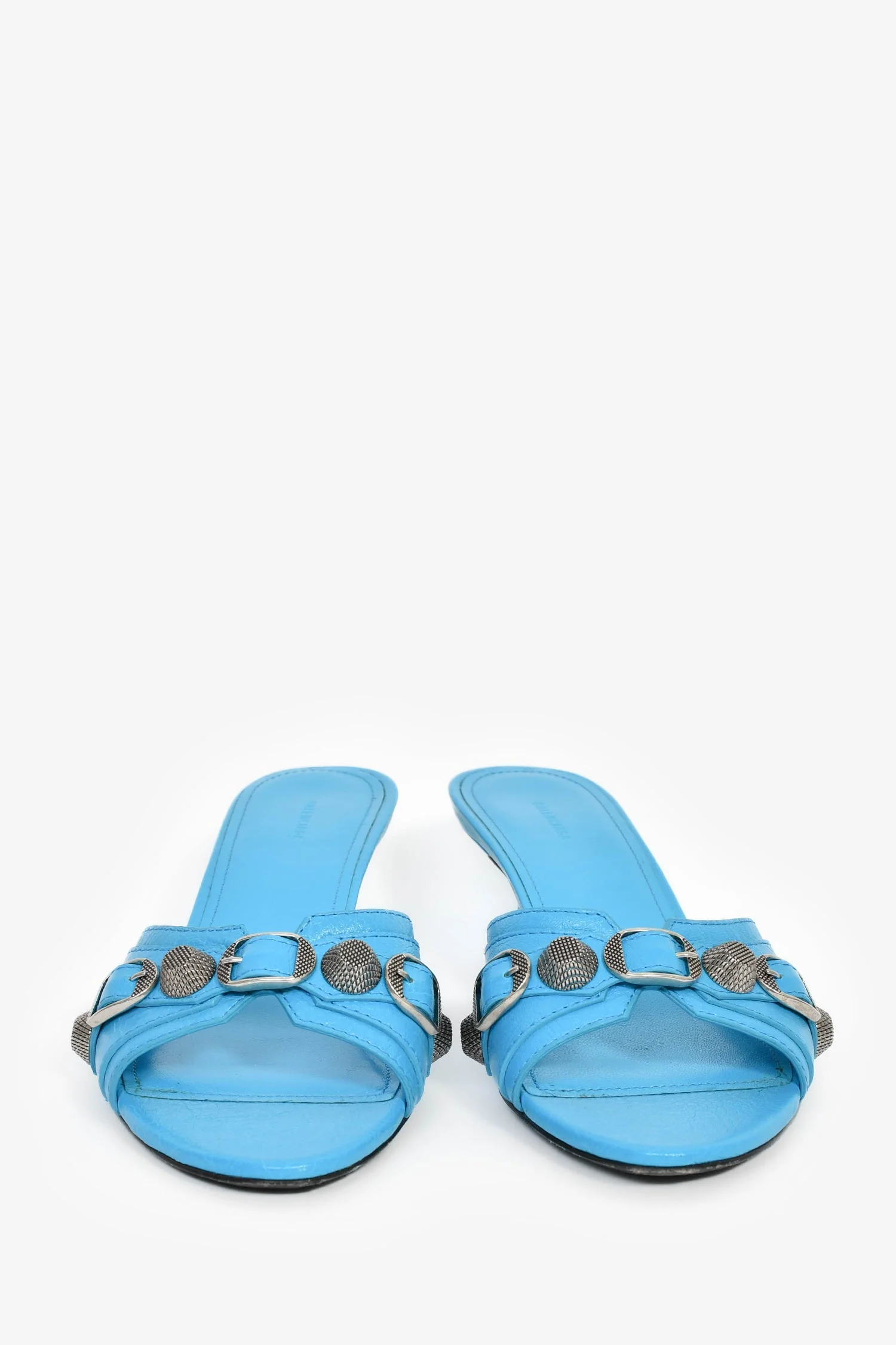 Balenciaga Blue Leather Cagole Kitten Heels Size 37 - Image 3