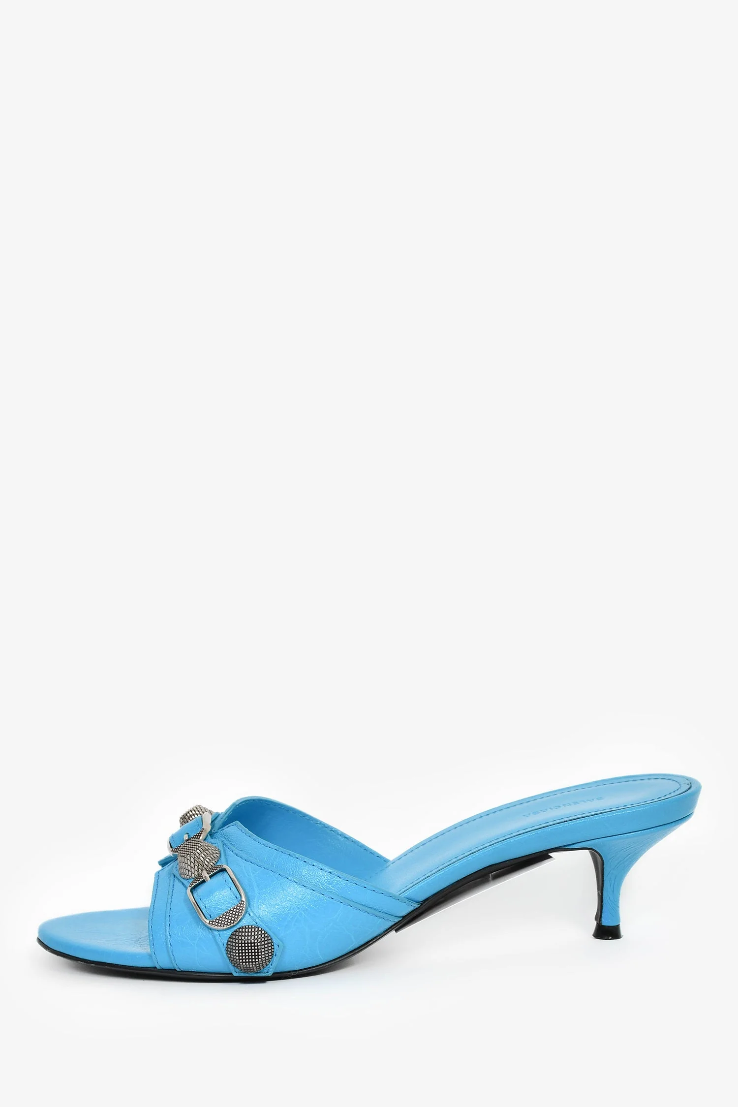 Balenciaga Blue Leather Cagole Kitten Heels Size 37 - Image 4