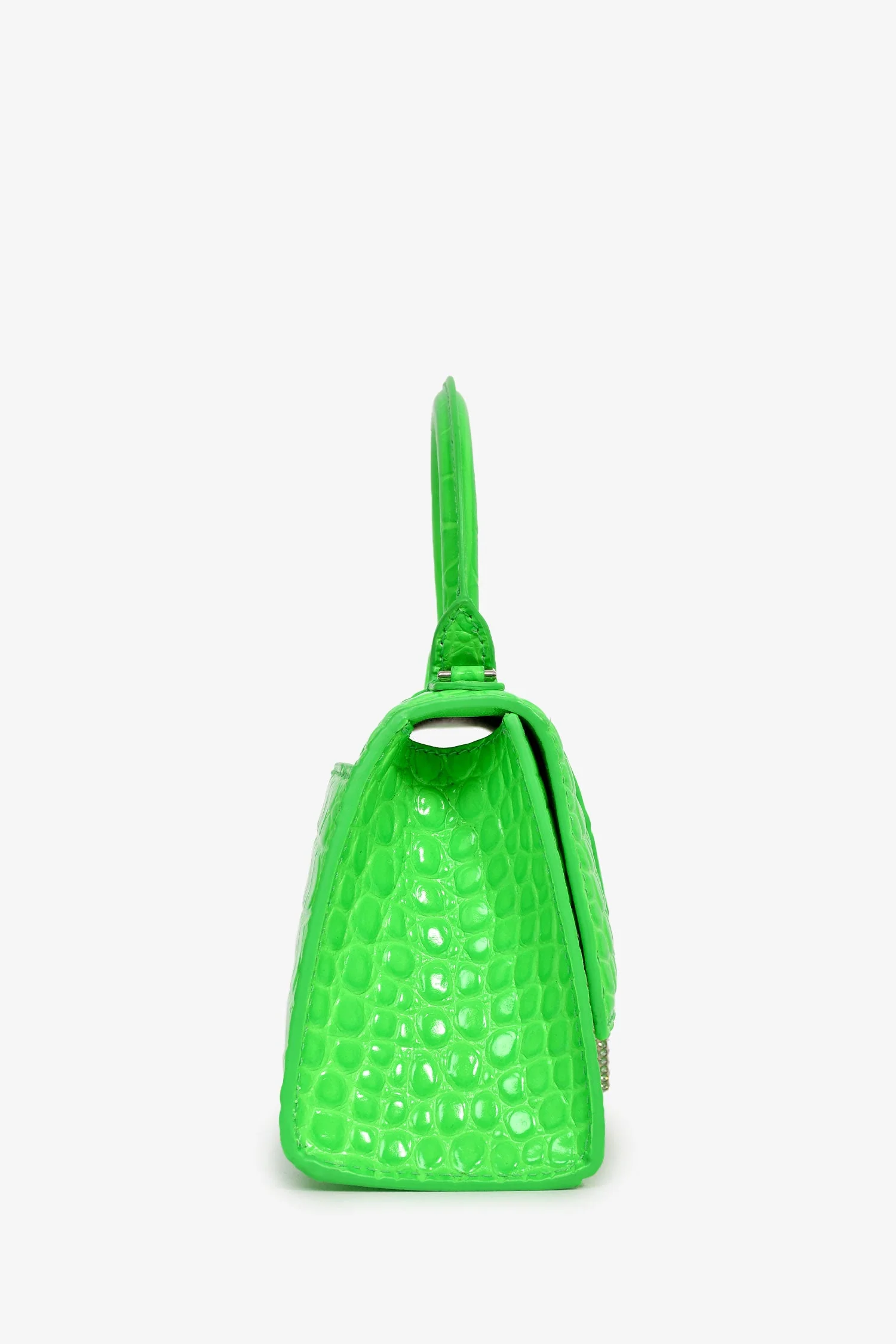 Balenciaga Green Croc Embossed Embellished XS Hourglass Top Handle Bag With Strap - Image 3