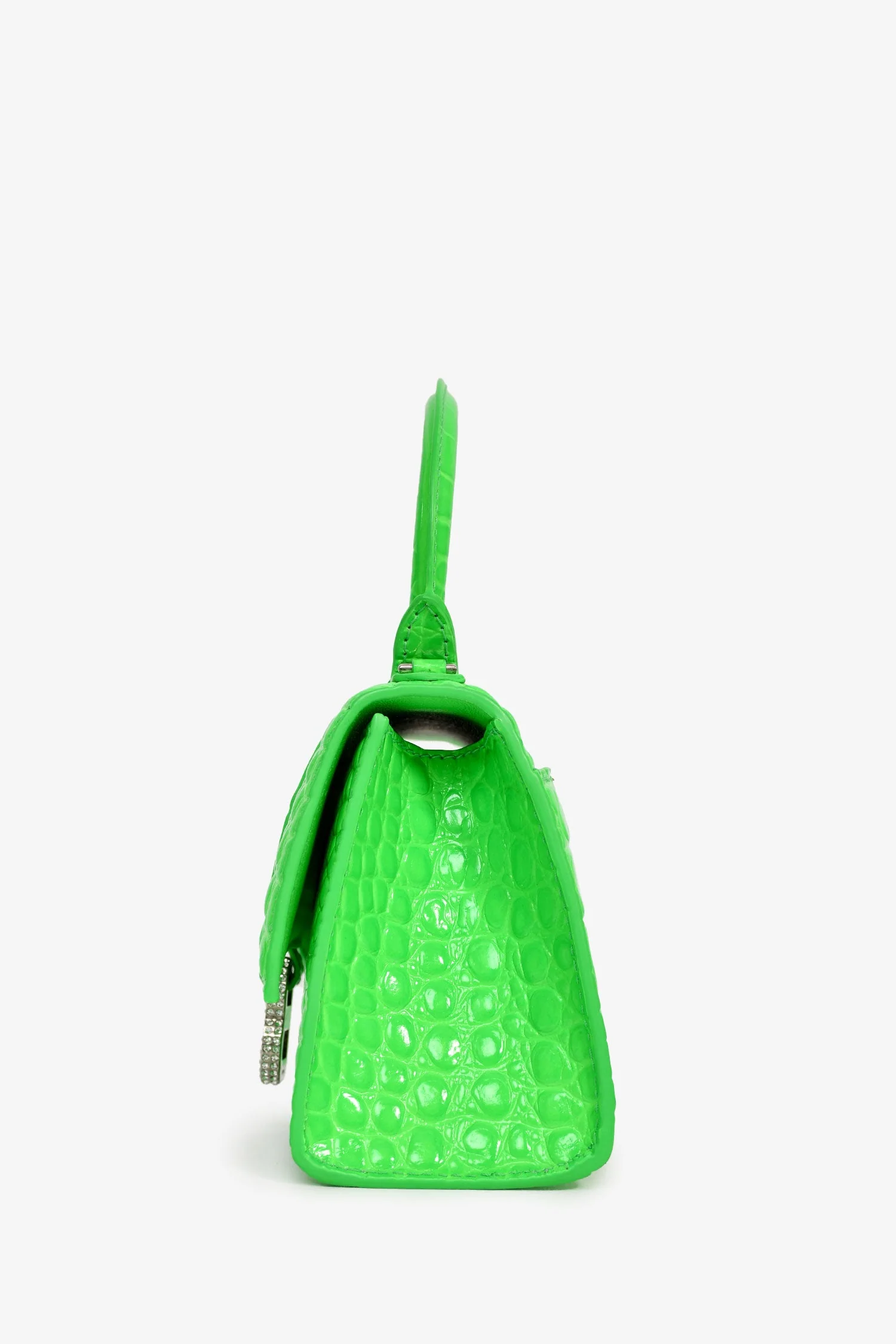 Balenciaga Green Croc Embossed Embellished XS Hourglass Top Handle Bag With Strap - Image 4