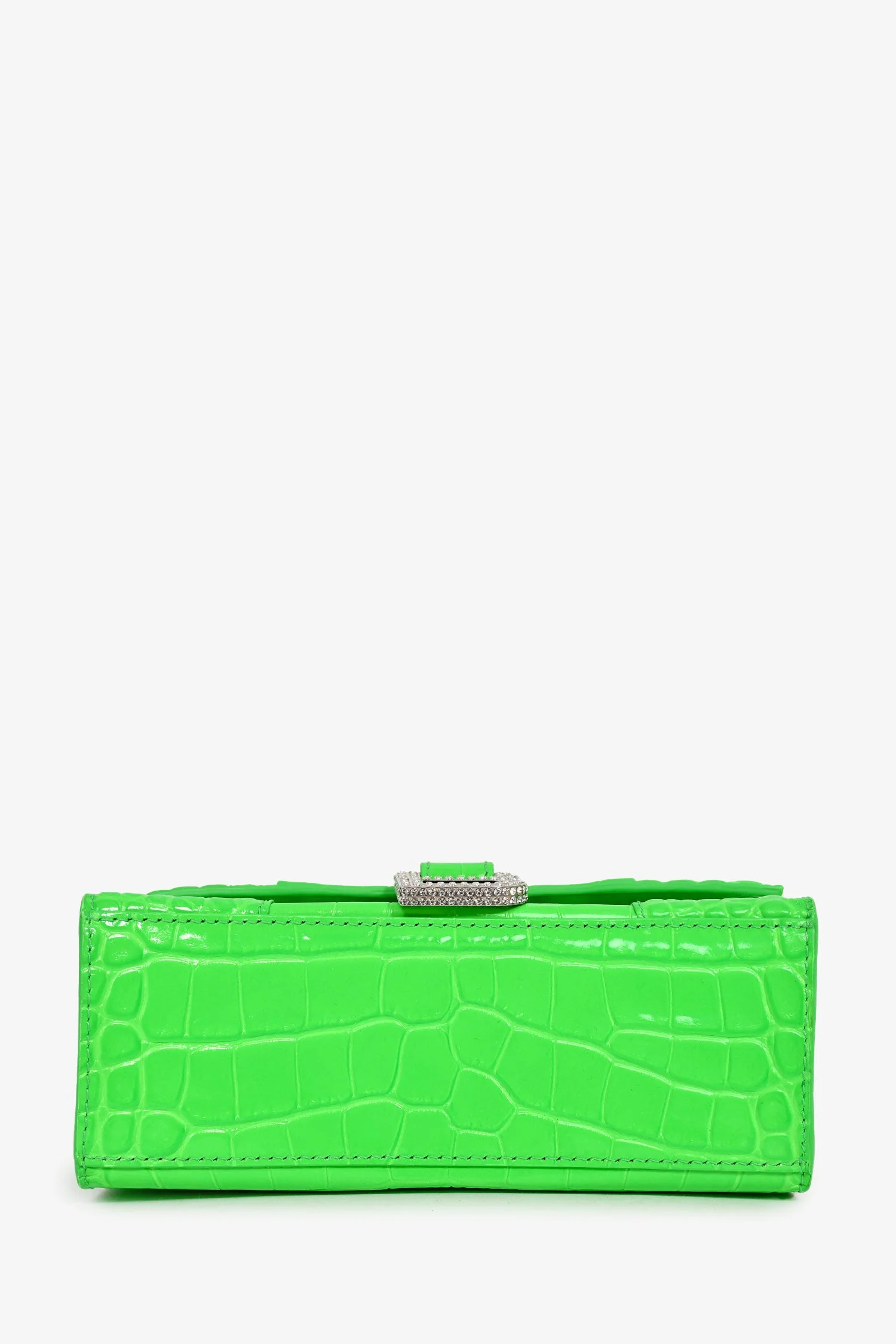 Balenciaga Green Croc Embossed Embellished XS Hourglass Top Handle Bag With Strap - Image 5