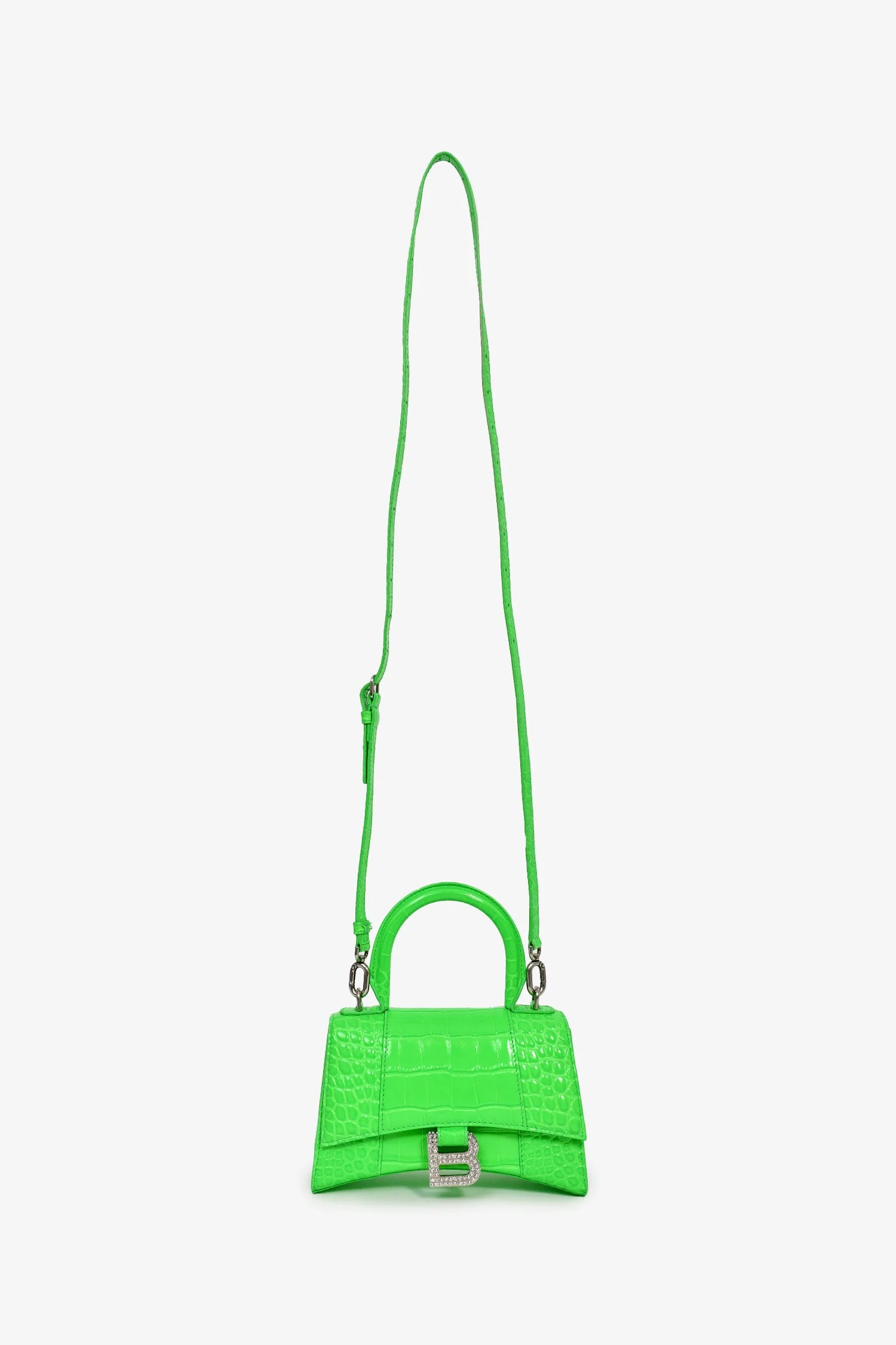 Balenciaga Green Croc Embossed Embellished XS Hourglass Top Handle Bag With Strap - Image 7