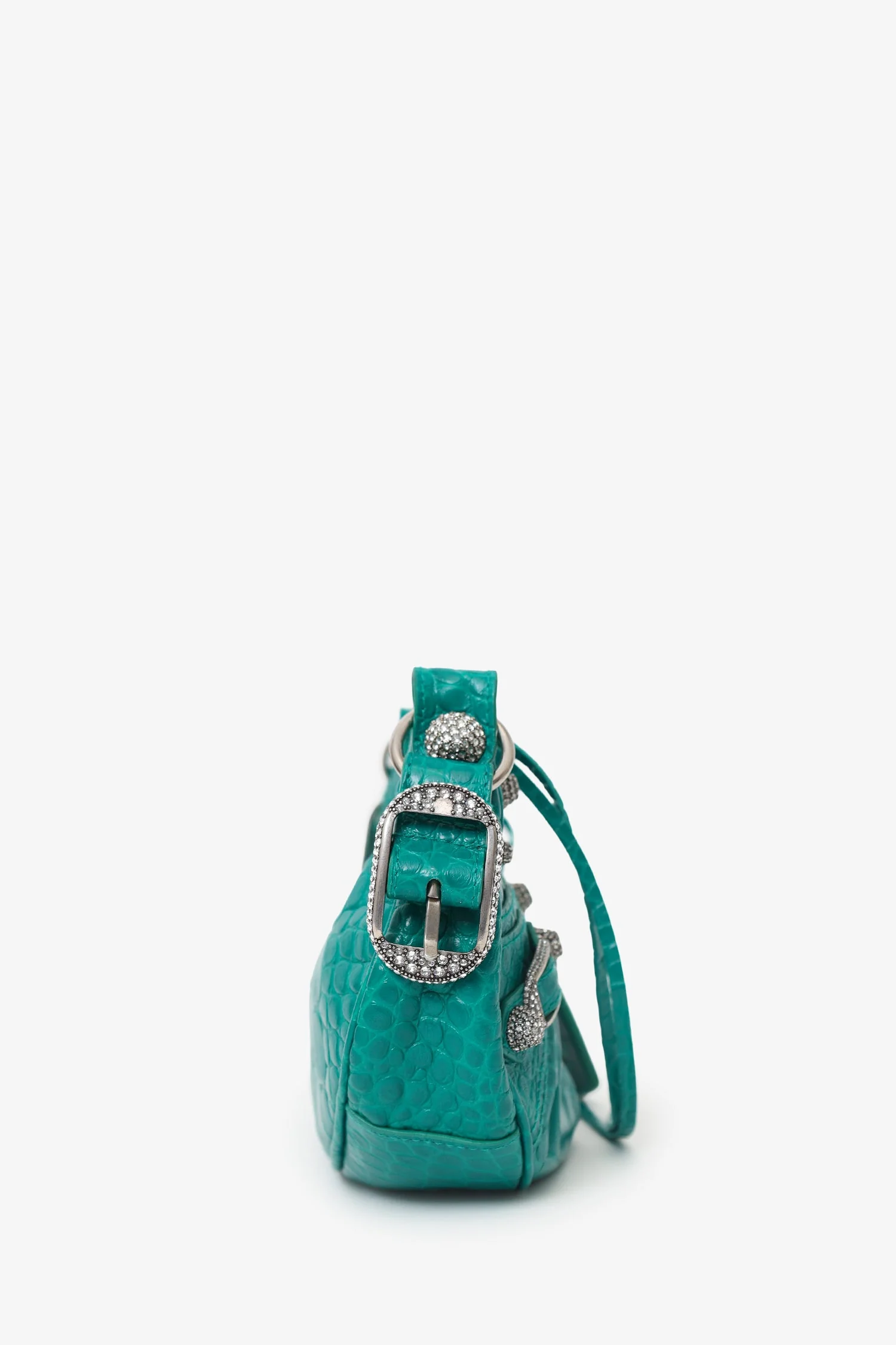 Balenciaga Green Leather Croc Embossed/Crystal 'Le Cagole' Handbag - Image 3