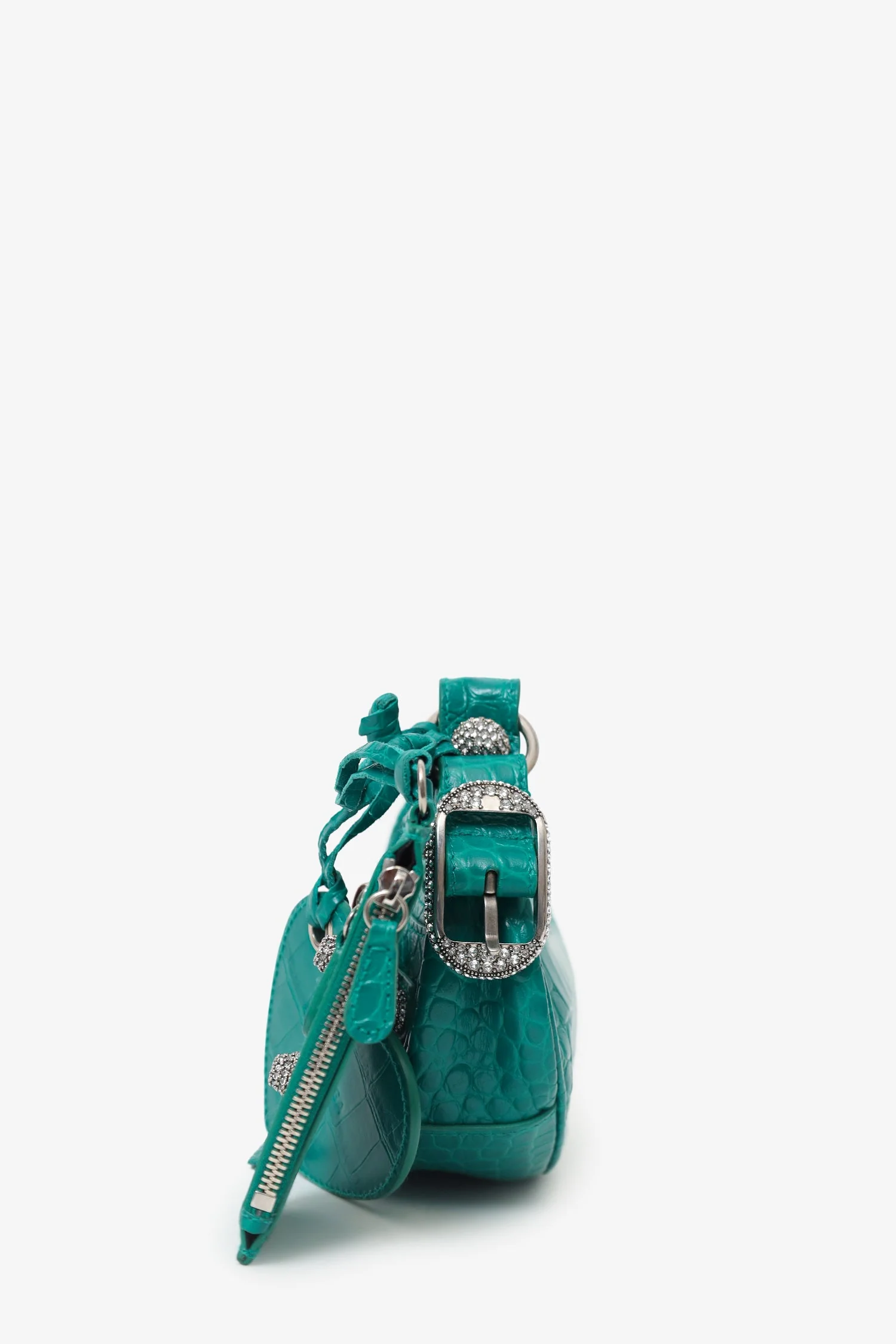 Balenciaga Green Leather Croc Embossed/Crystal 'Le Cagole' Handbag - Image 4