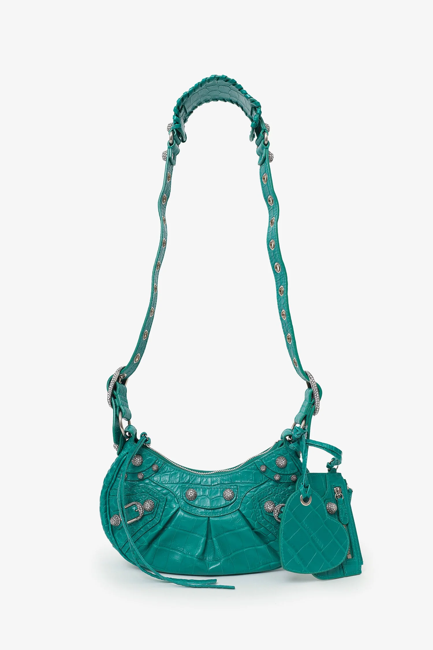 Balenciaga Green Leather Croc Embossed/Crystal 'Le Cagole' Handbag - Image 6