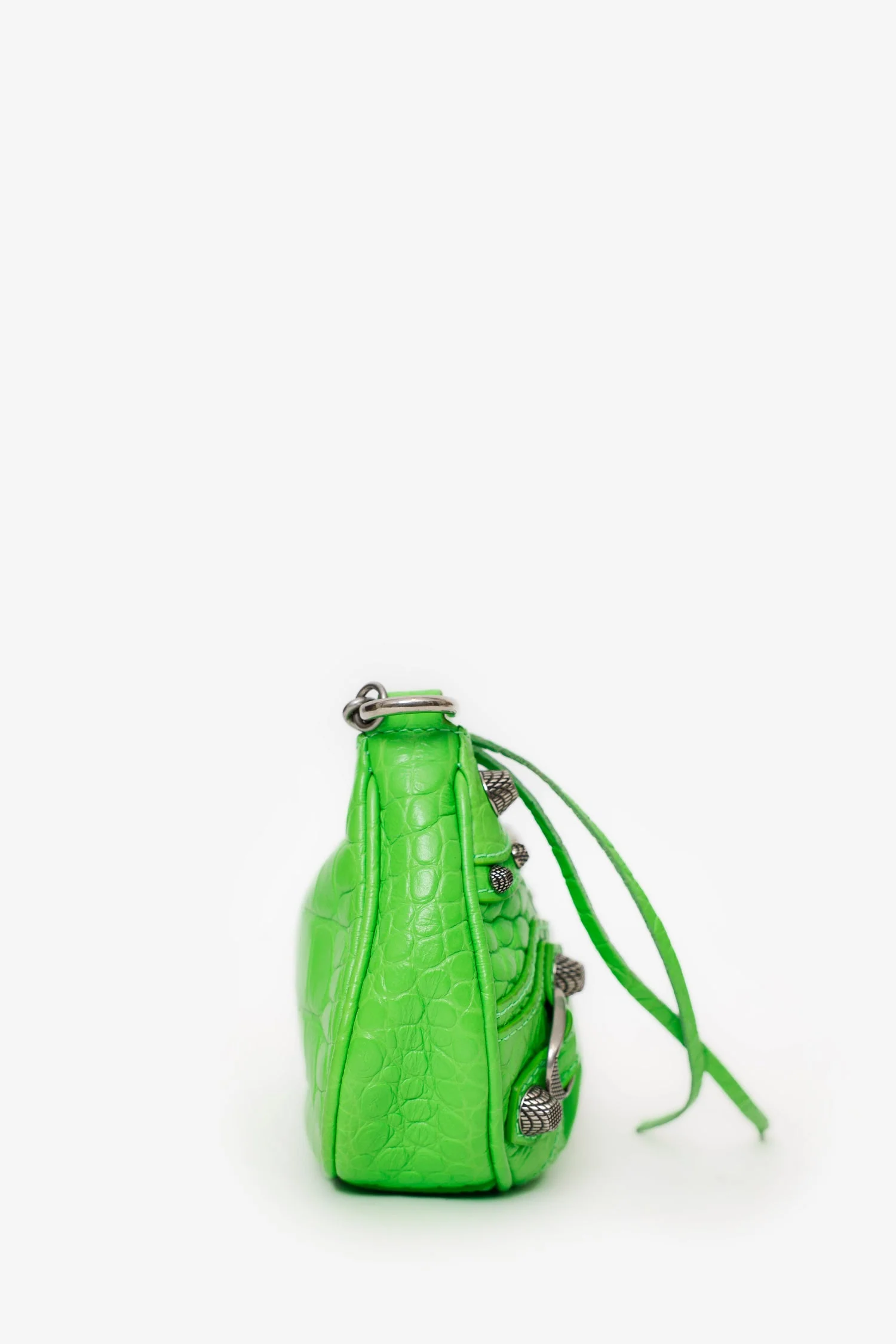 Balenciaga Neon Green Croc Embossed Leather Mini Le Cagole Crossbody Bag With Chain - Image 3