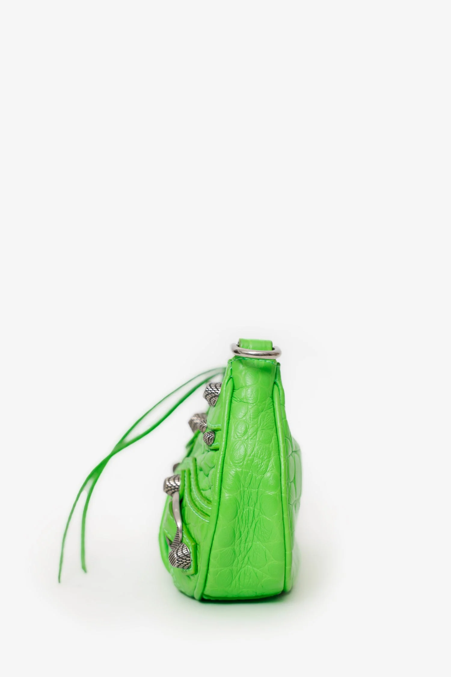 Balenciaga Neon Green Croc Embossed Leather Mini Le Cagole Crossbody Bag With Chain - Image 4