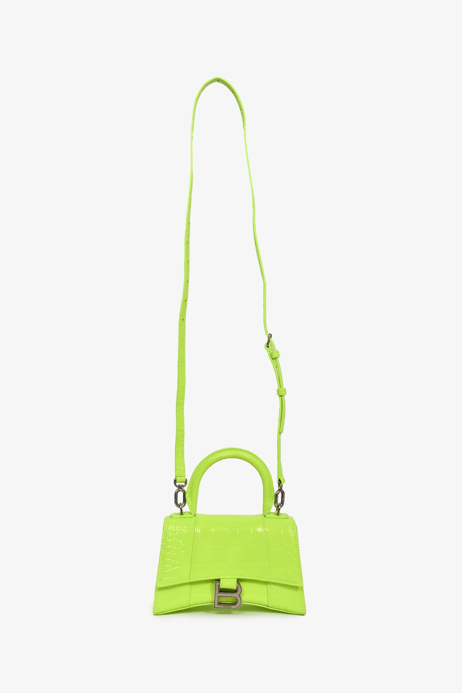 Balenciaga Neon Yellow  Croc Embossed XS Hourglass Top Handle Bag - Image 7