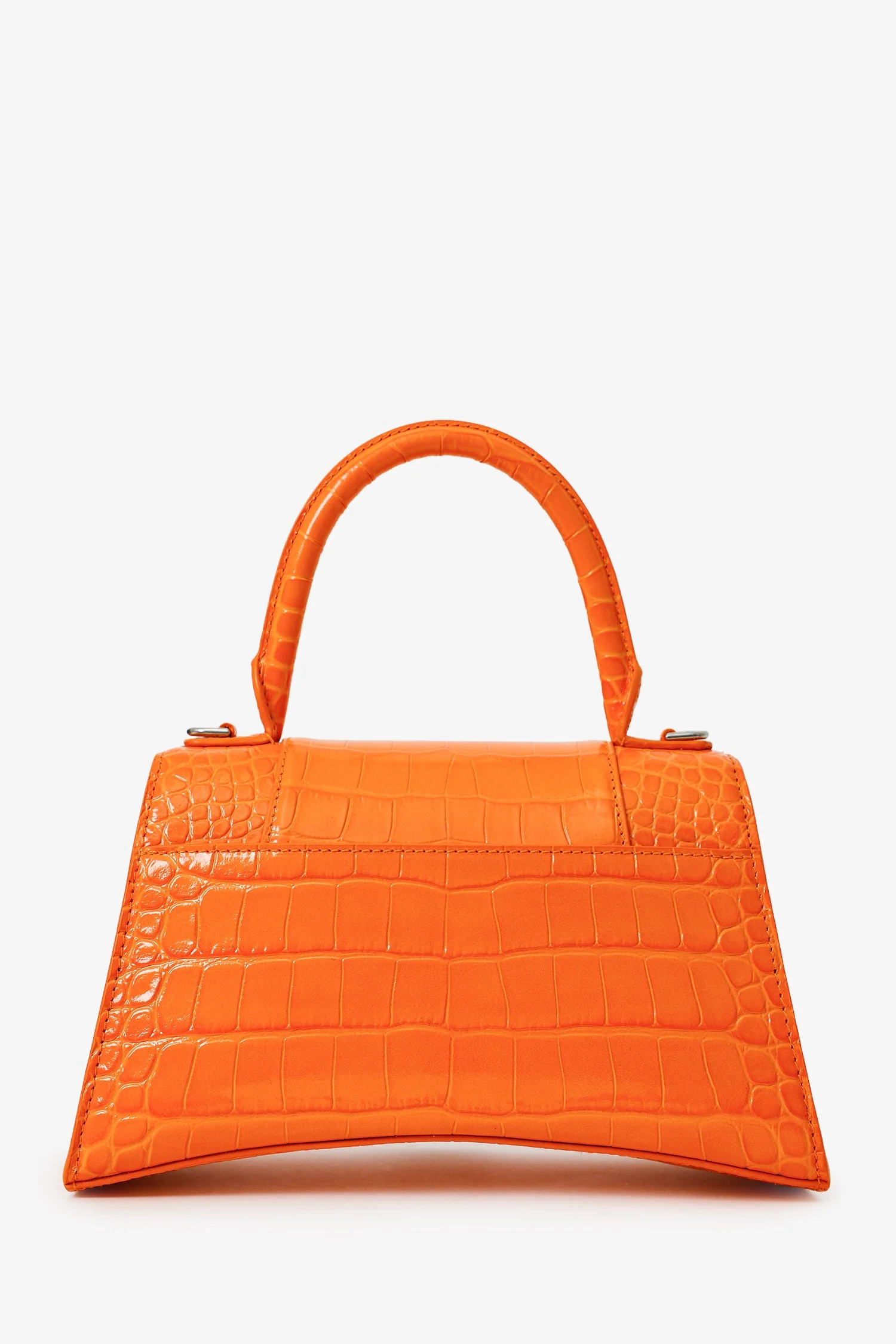 Balenciaga Orange Croc Embossed Small Hourglass Top Handle Bag With Strap - Image 3