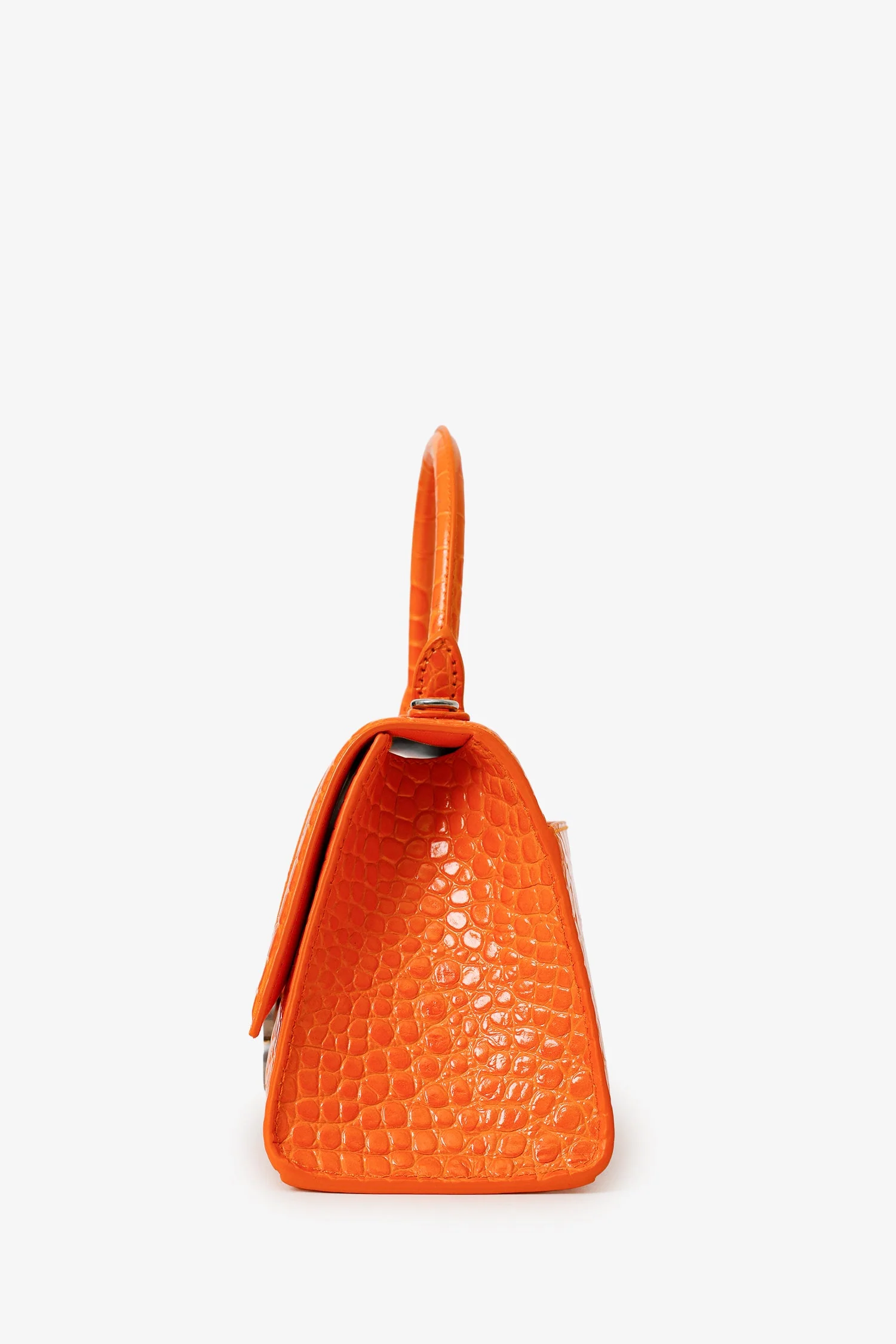 Balenciaga Orange Croc Embossed Small Hourglass Top Handle Bag With Strap - Image 4