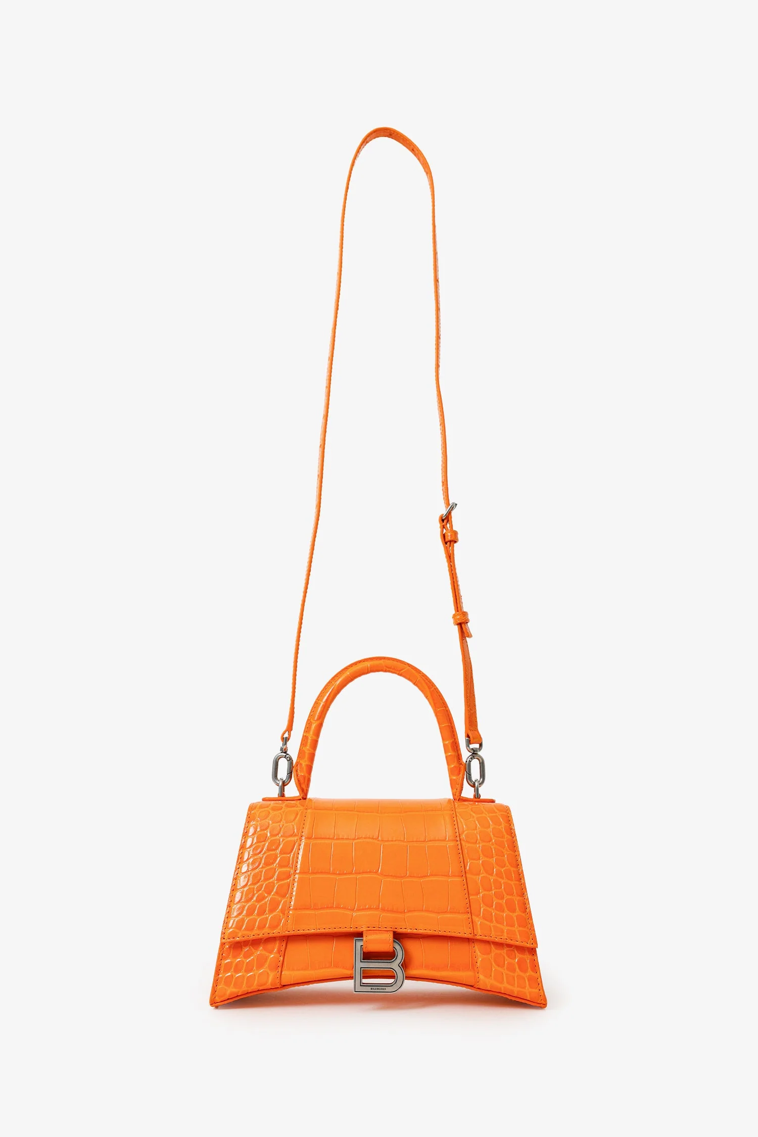 Balenciaga Orange Croc Embossed Small Hourglass Top Handle Bag With Strap - Image 6