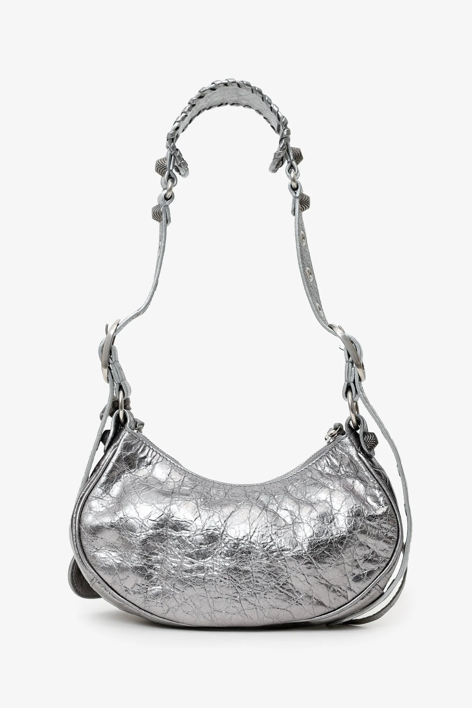 Balenciaga Silver Metallic Leather Studded 'Cagole' Shoulder Bag - Image 2
