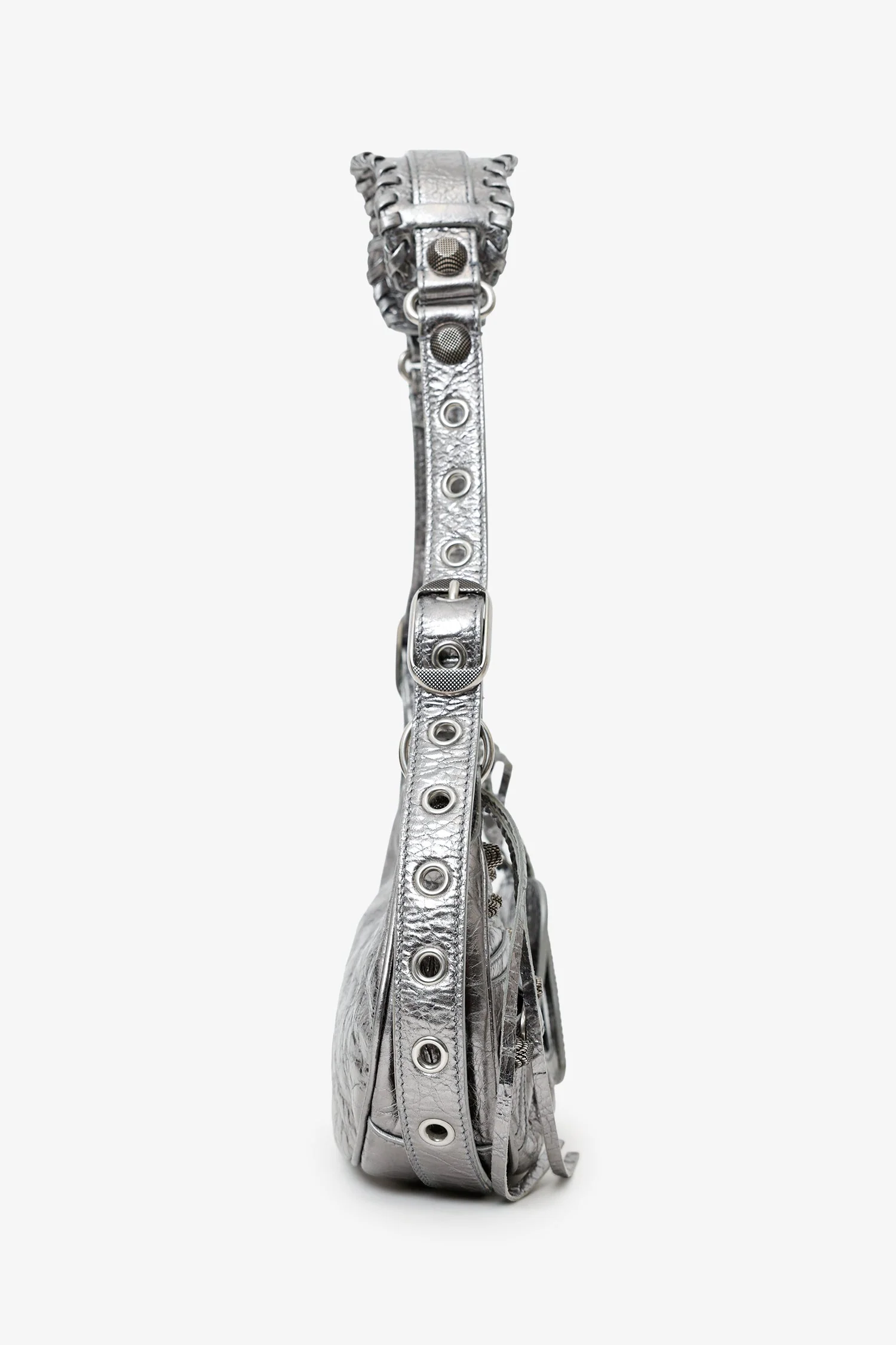 Balenciaga Silver Metallic Leather Studded 'Cagole' Shoulder Bag - Image 3
