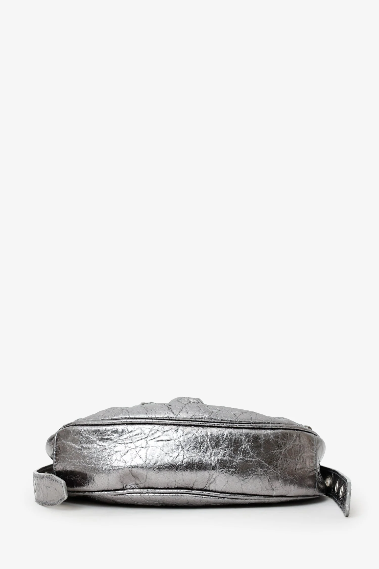 Balenciaga Silver Metallic Leather Studded 'Cagole' Shoulder Bag - Image 6