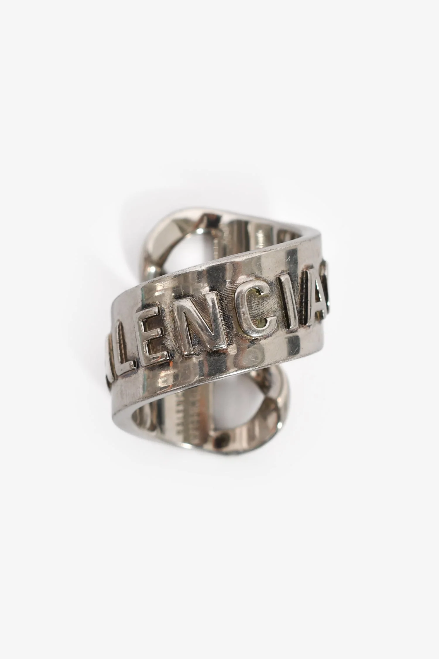 Balenciaga Silver-Tone Metal/Brass Gourmette Bypass Ring Size 52 - Image 2
