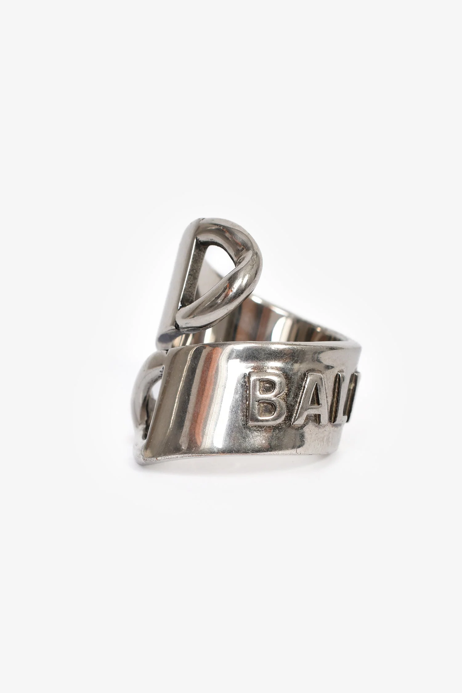 Balenciaga Silver-Tone Metal/Brass Gourmette Bypass Ring Size 52 - Image 3