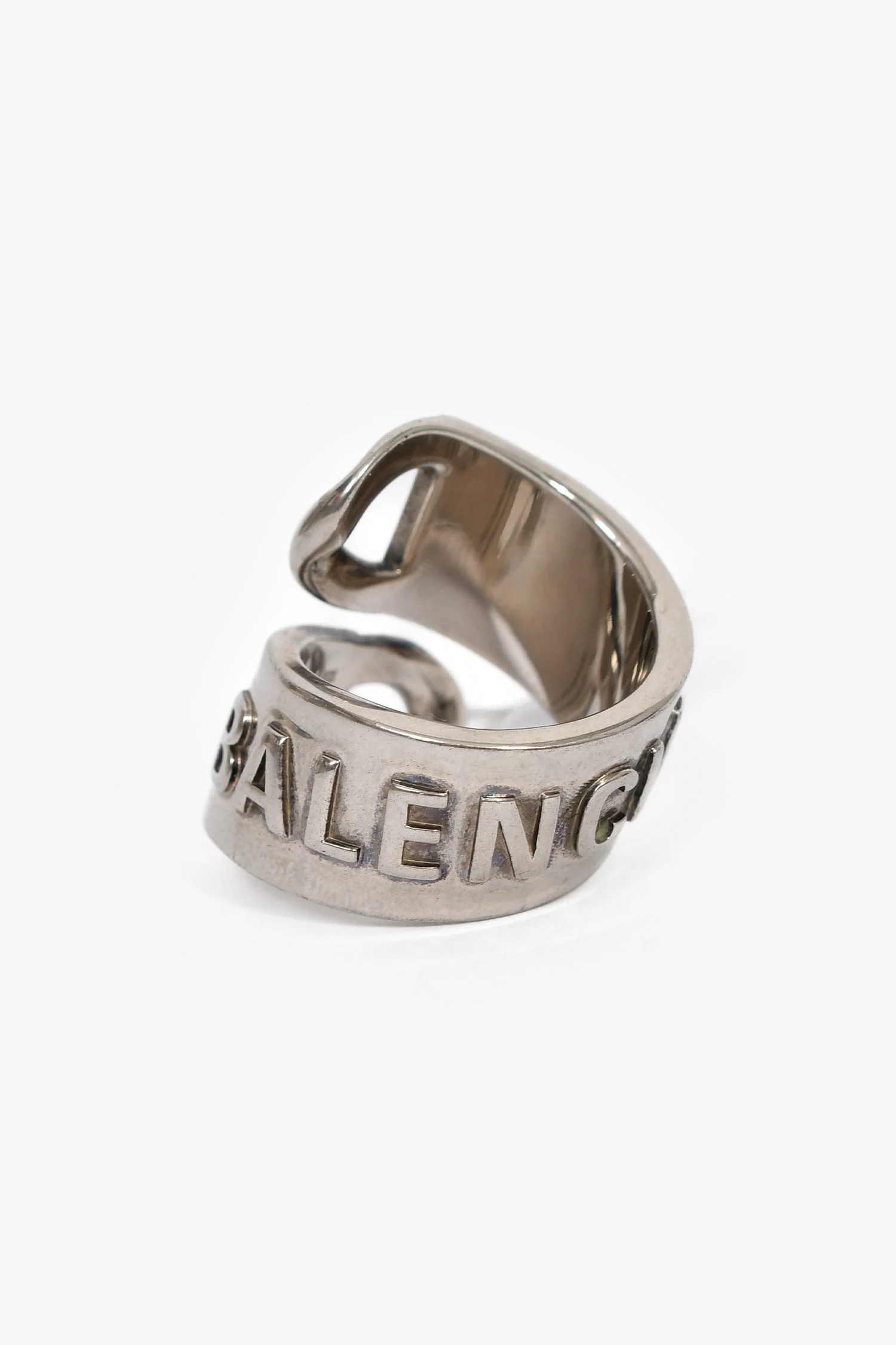 Balenciaga Silver-Tone Metal/Brass Gourmette Bypass Ring Size 52 - Image 4