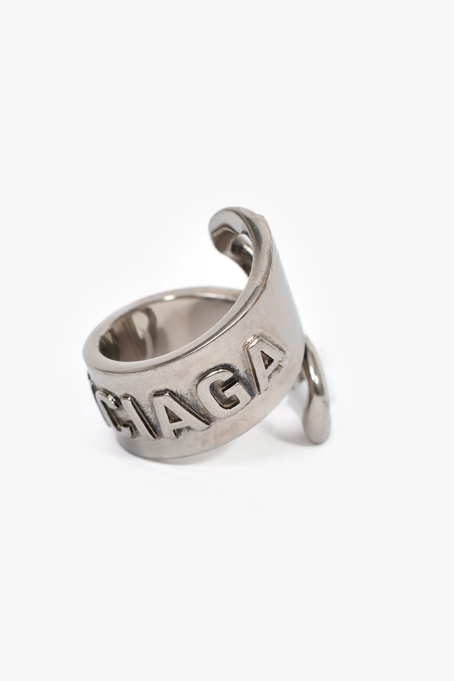 Balenciaga Silver-Tone Metal/Brass Gourmette Bypass Ring Size 52 - Image 5