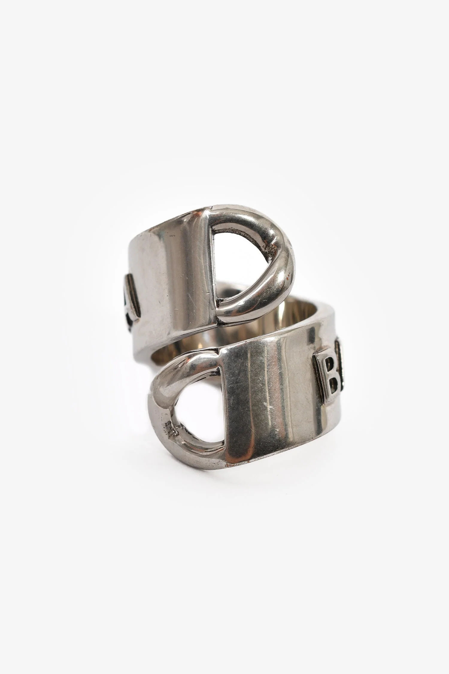 Balenciaga Silver-Tone Metal/Brass Gourmette Bypass Ring Size 52 - Image 6