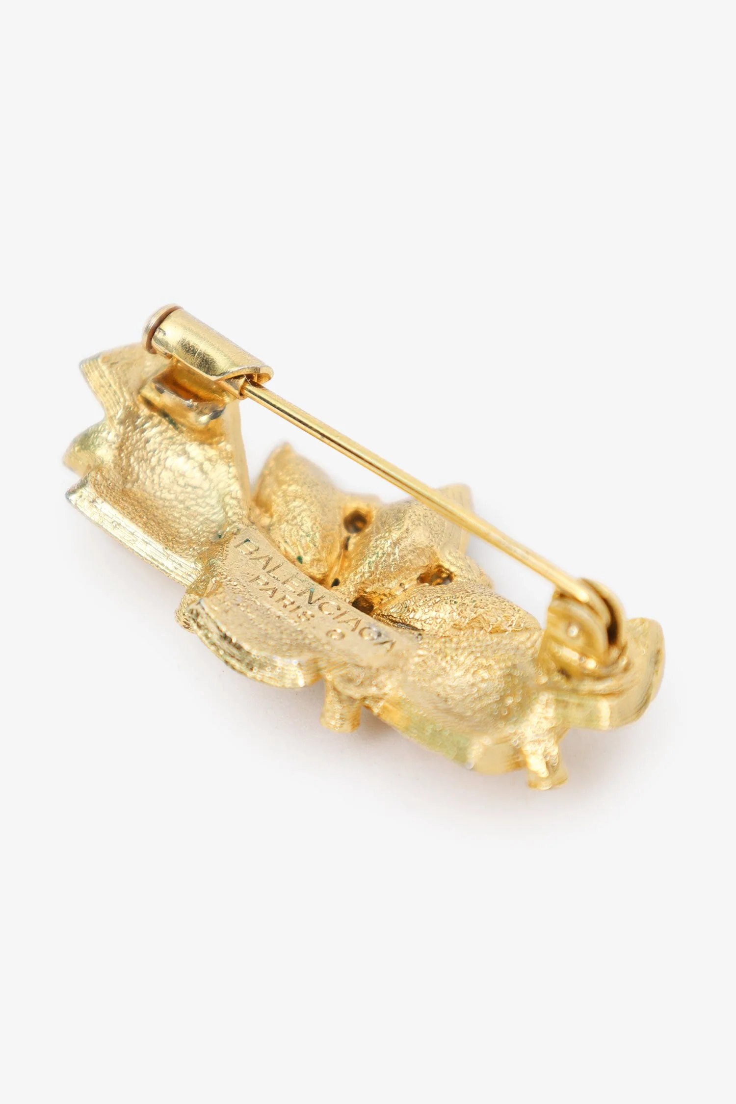 Balenciaga Vintage Gold Tone Crystal Embellished Bow Brooch - Image 2