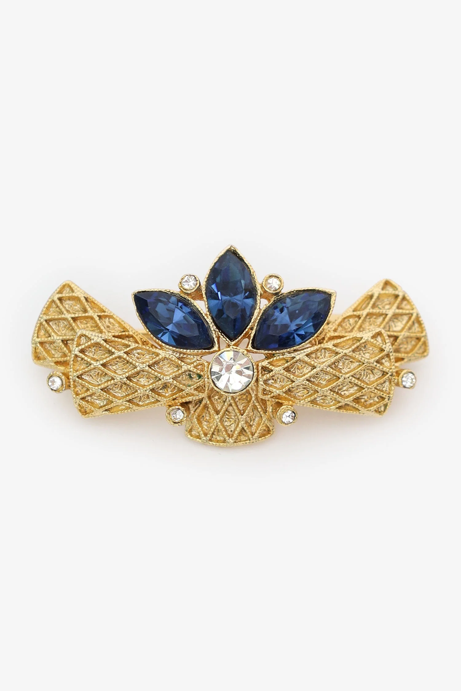 Balenciaga Vintage Gold Tone Crystal Embellished Bow Brooch - Image 3
