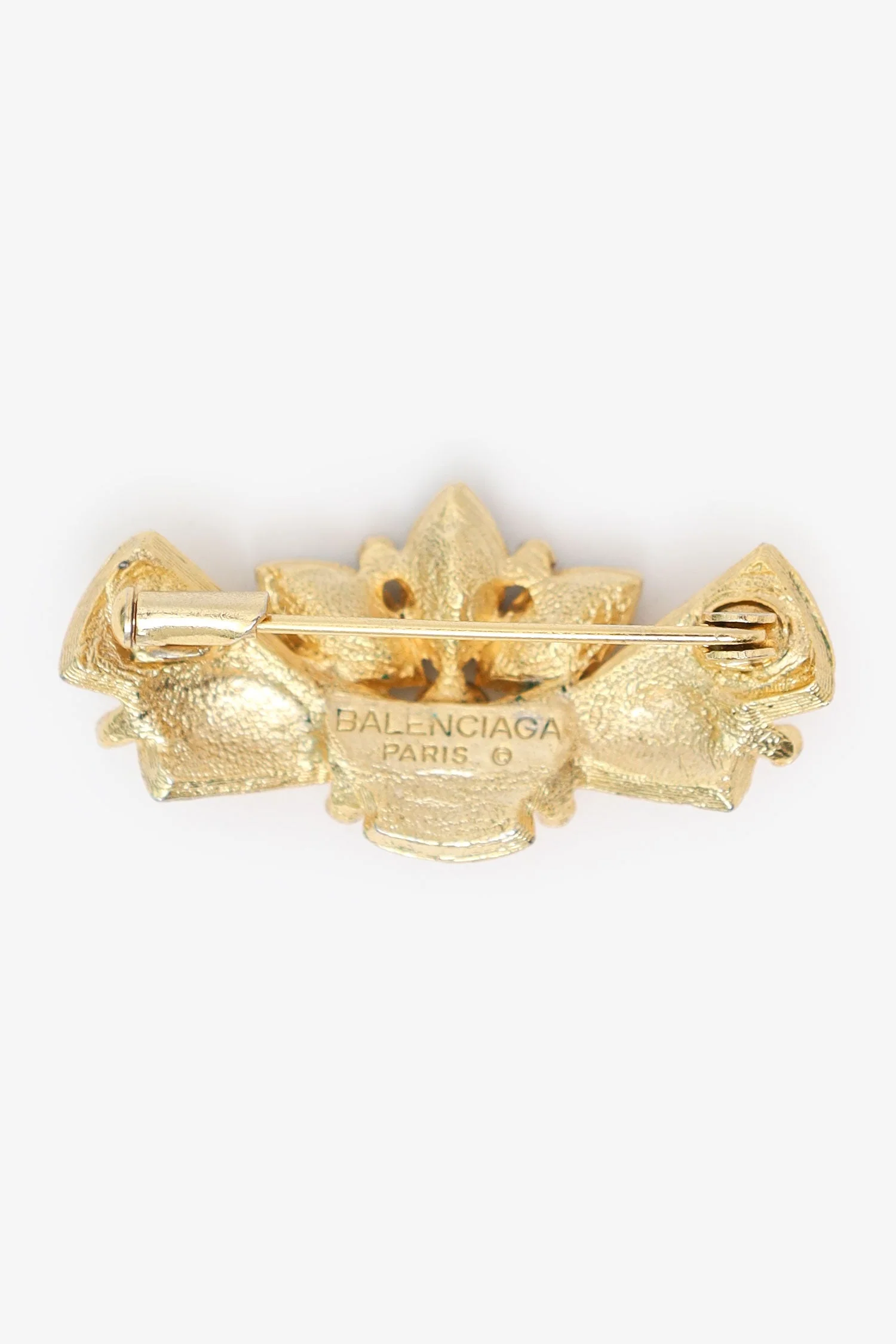 Balenciaga Vintage Gold Tone Crystal Embellished Bow Brooch - Image 4