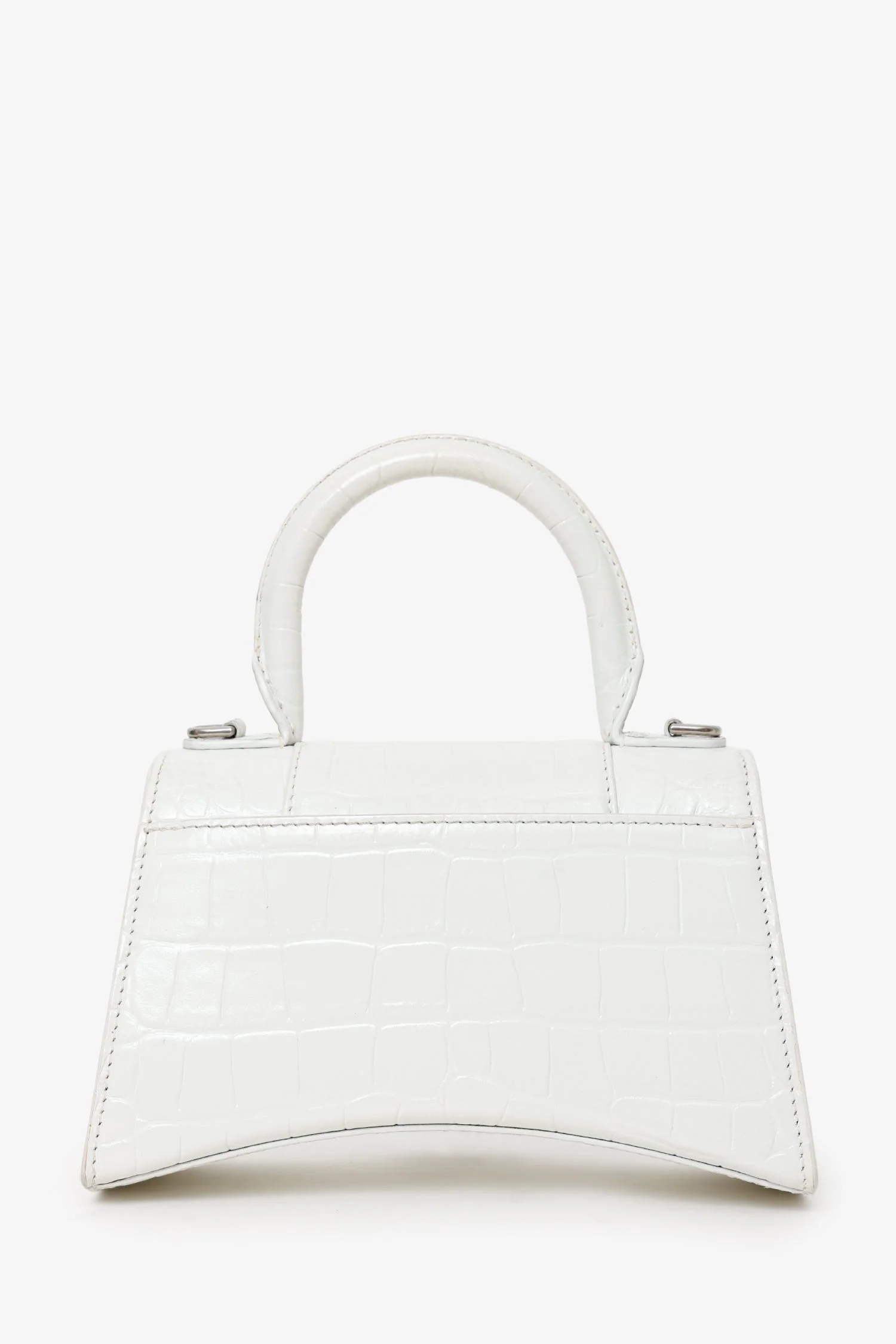 Balenciaga White Croc Embossed XS Hourglass Top Handle Bag With Strap - Image 3