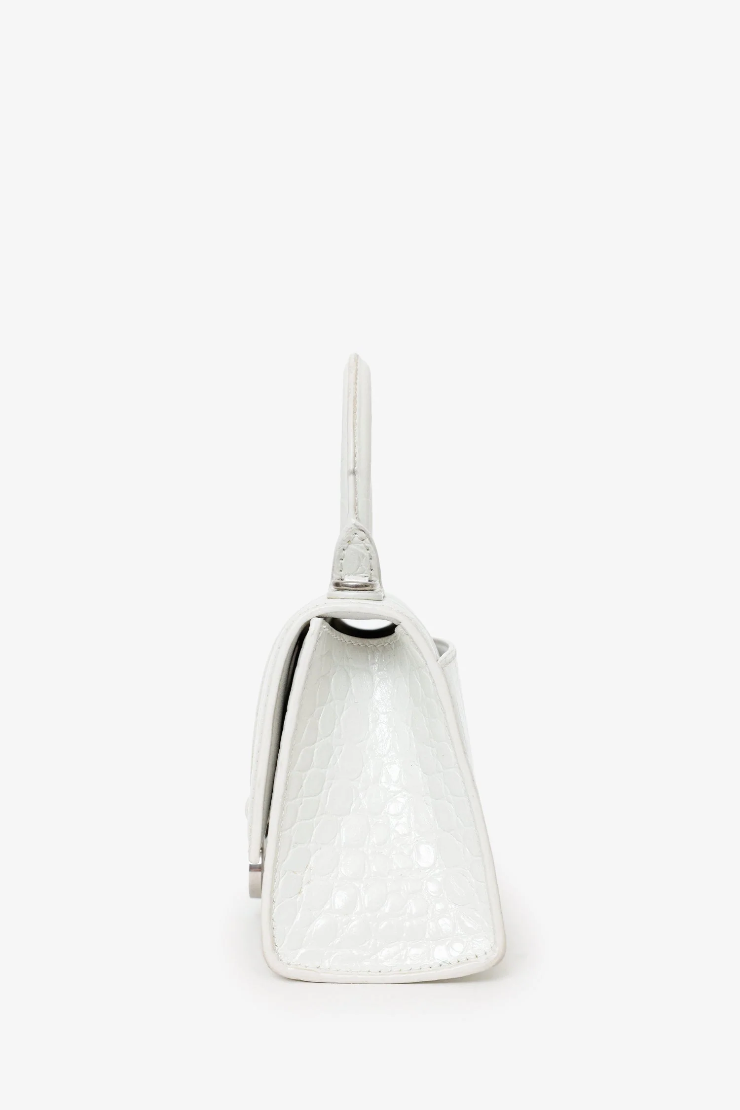 Balenciaga White Croc Embossed XS Hourglass Top Handle Bag With Strap - Image 4