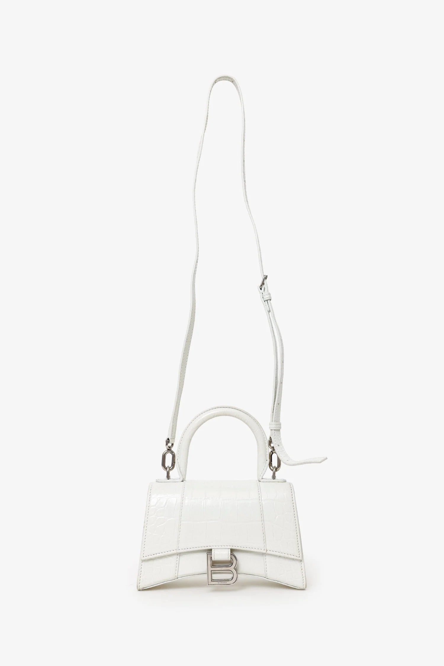 Balenciaga White Croc Embossed XS Hourglass Top Handle Bag With Strap - Image 6