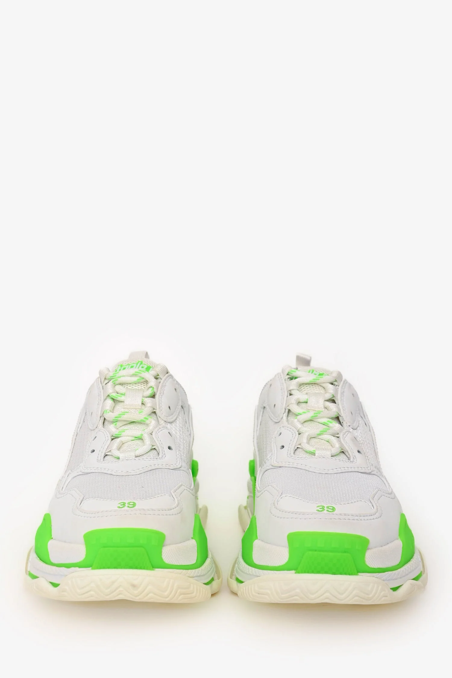 Balenciaga White/Green Triple S Sneakers Size 39 - Image 3