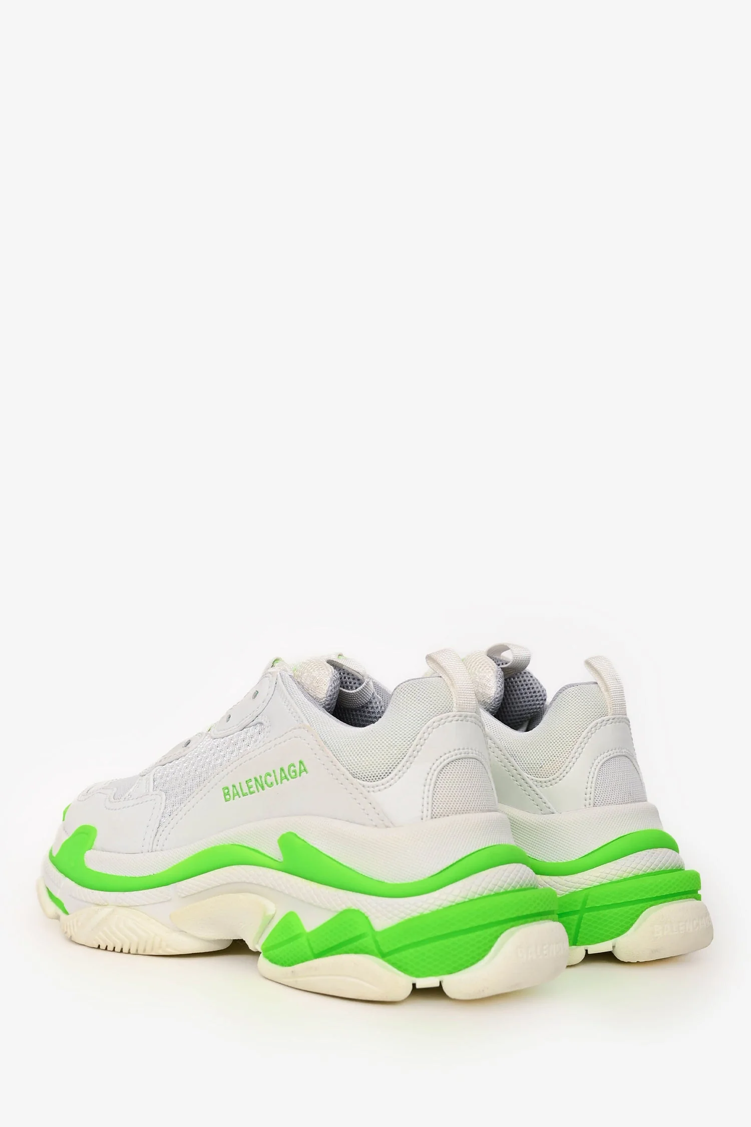 Balenciaga White/Green Triple S Sneakers Size 39 - Image 4