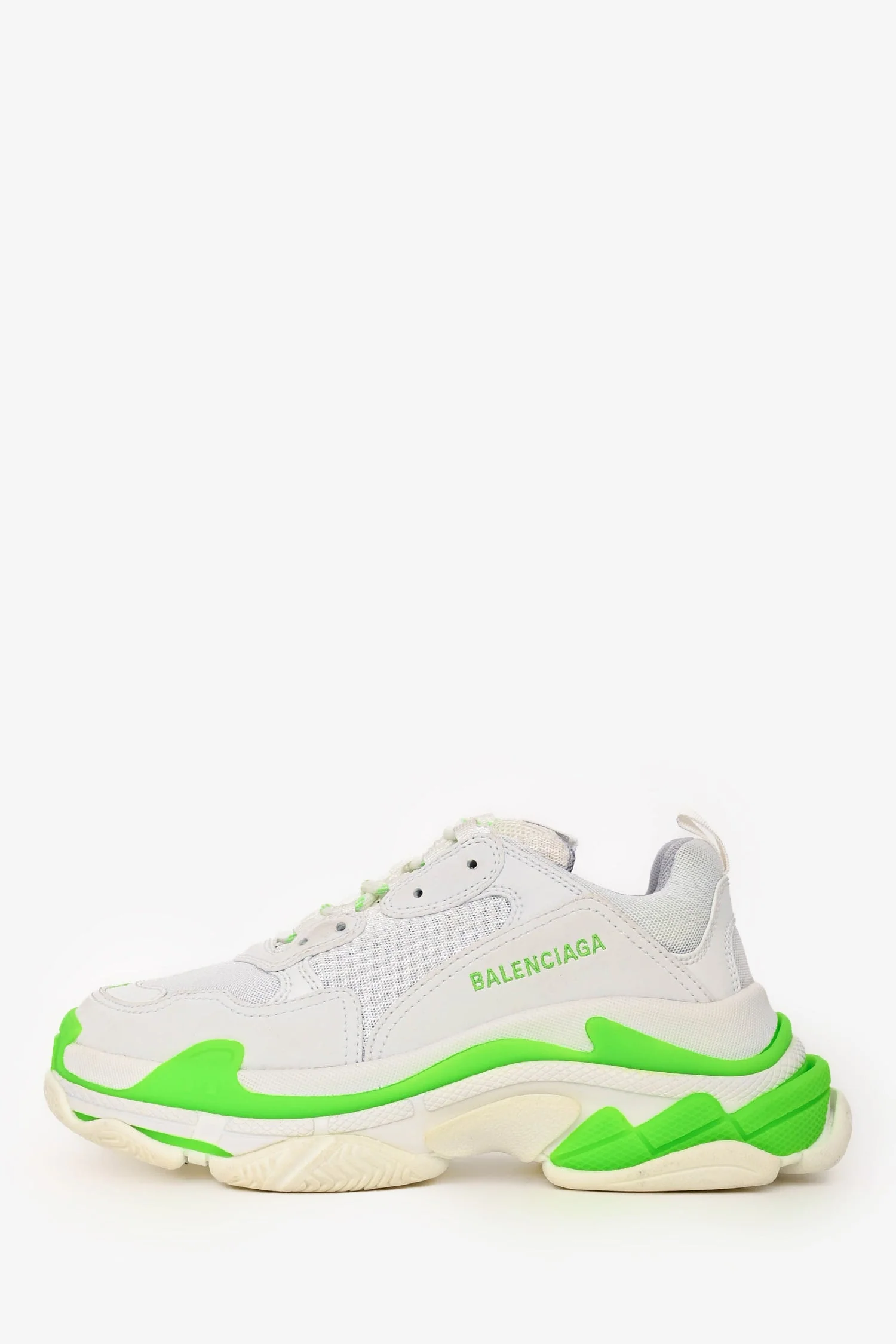 Balenciaga White/Green Triple S Sneakers Size 39 - Image 5