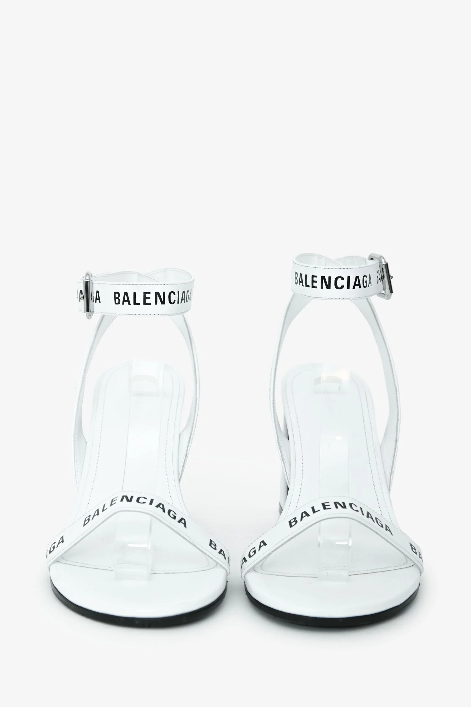 Balenciaga White Leather Logo Ankle Strap Heeled Sandals Size 39 - Image 3