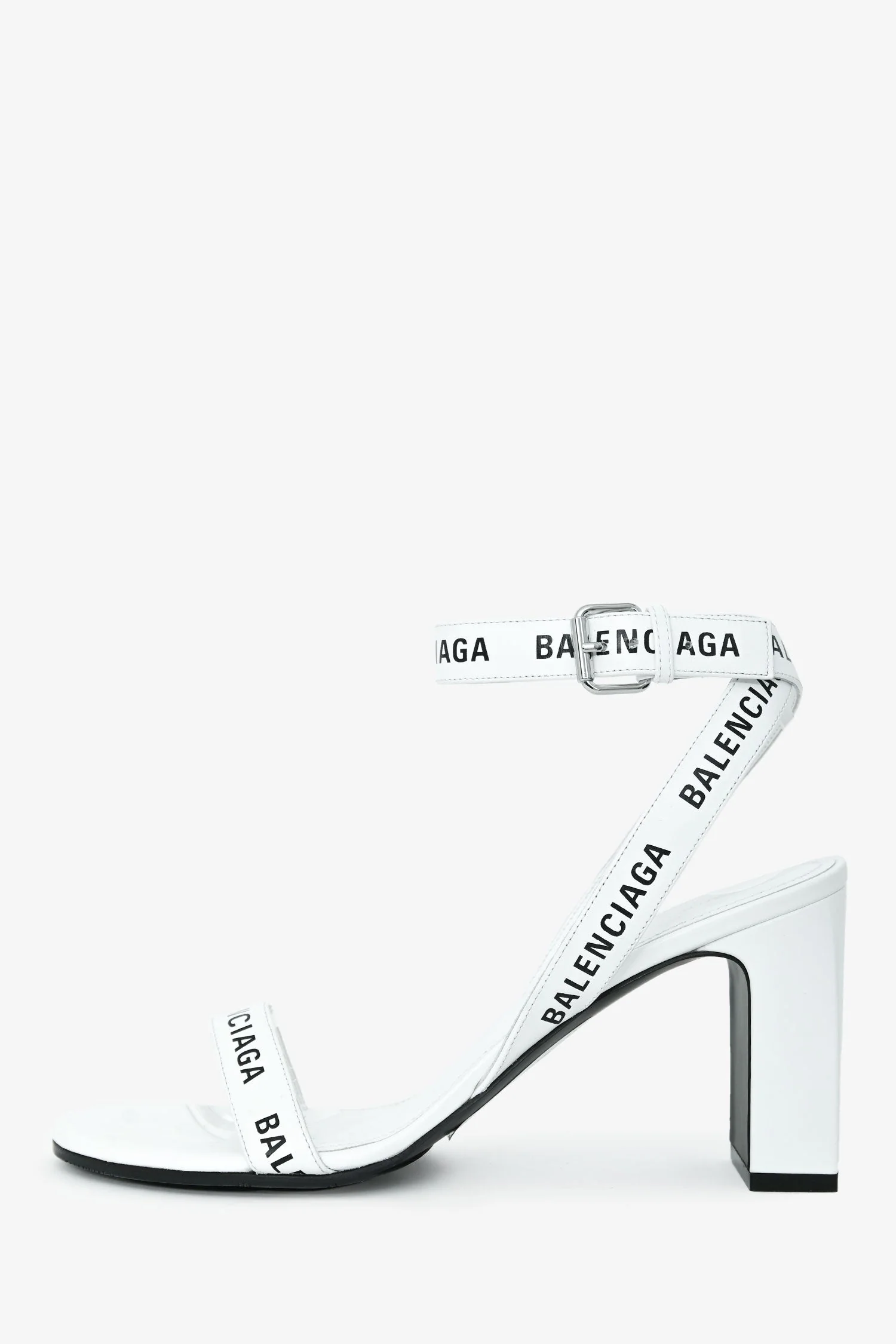 Balenciaga White Leather Logo Ankle Strap Heeled Sandals Size 39 - Image 4