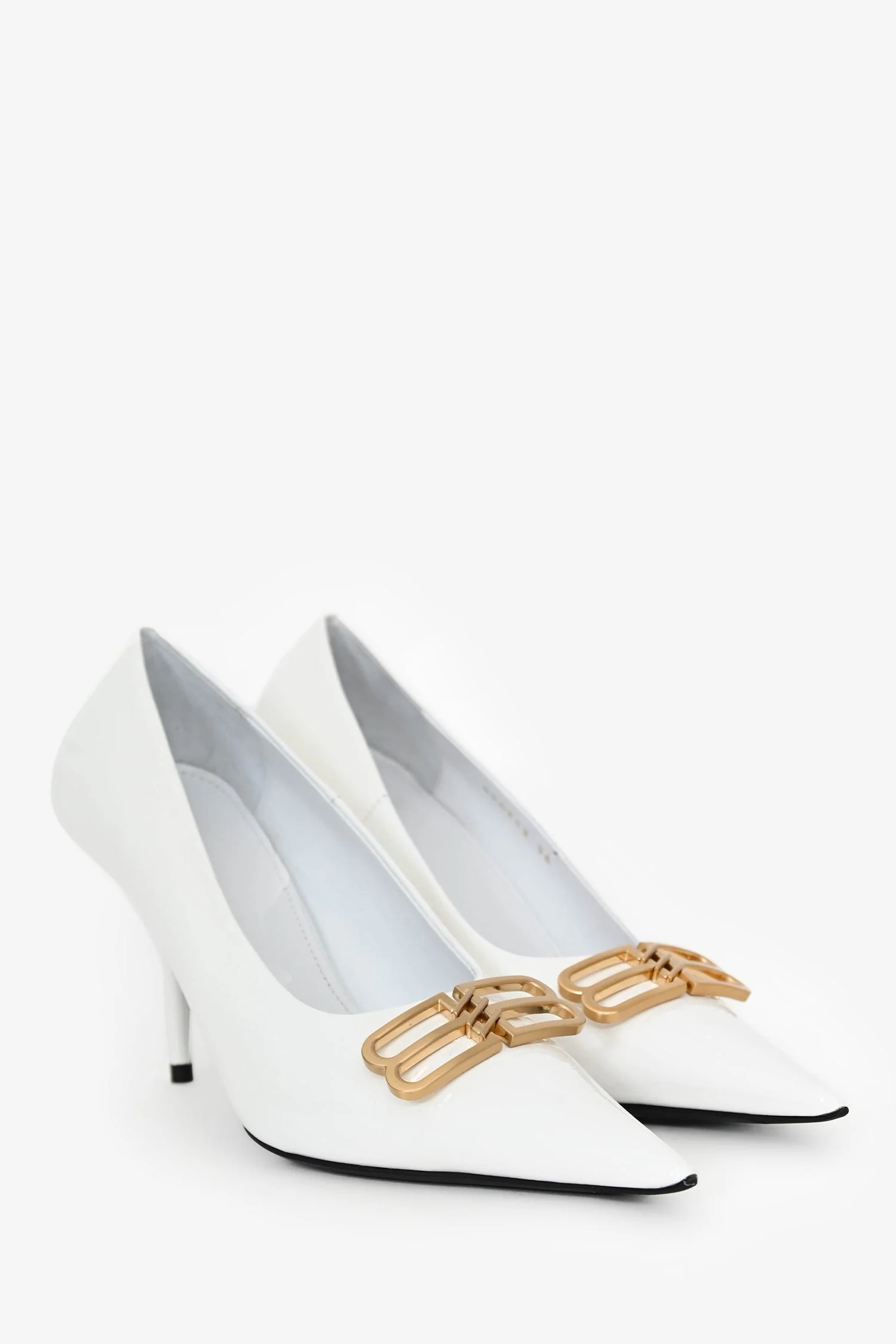Balenciaga White Patent Leather BB Knife Heels Size 36 - Image 2