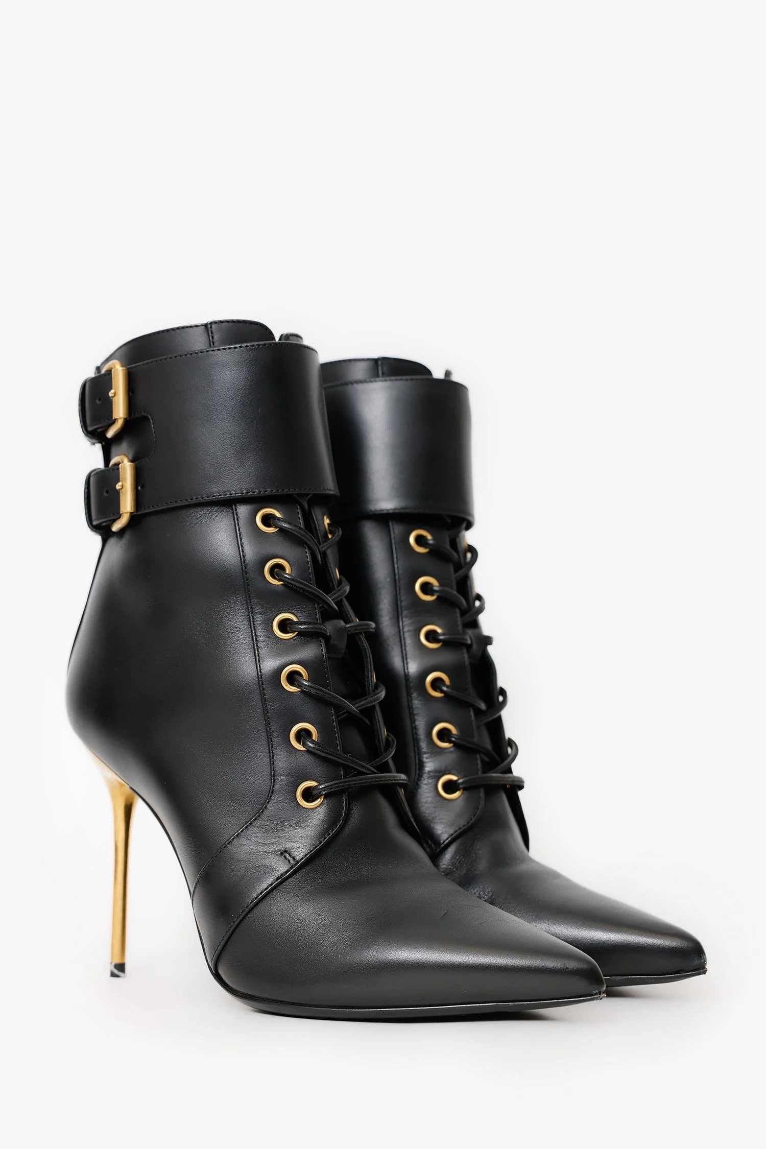 Balmain Black Leather Uria Lace-up Ankle Boots Size 37 - Image 2