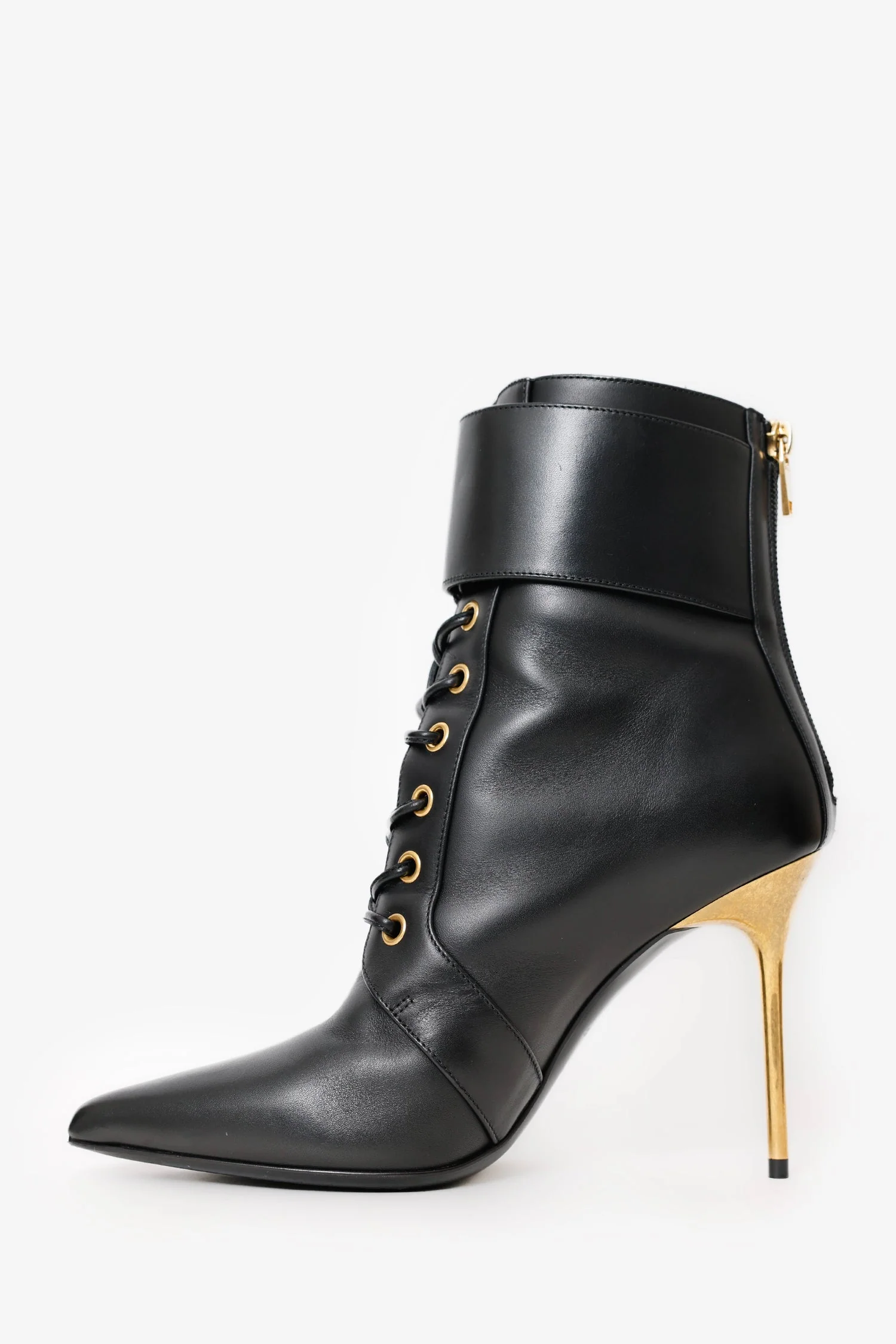 Balmain Black Leather Uria Lace-up Ankle Boots Size 37 - Image 4