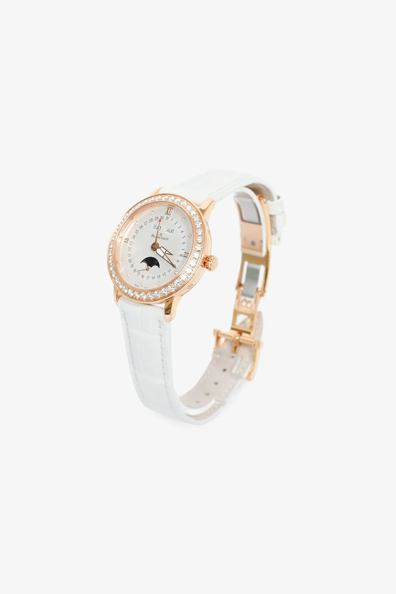 Blancpain 18K Rose Gold/Mother of Pearl/Diamond Set Quantième Complet 35m Watch - Image 2