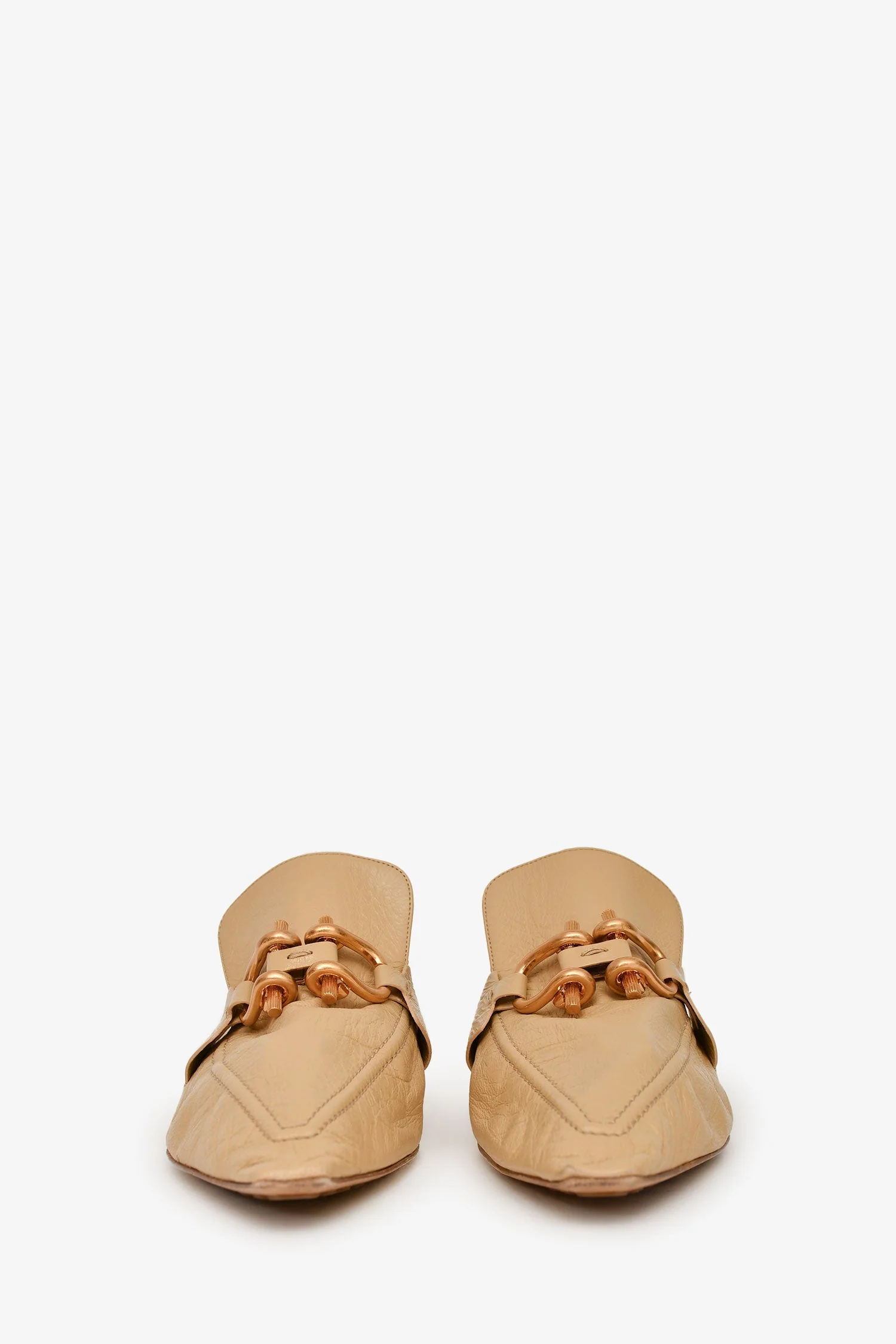 Bottega Veneta Beige Crankled Leather Pointed Toe Loafers Size 40 - Image 3