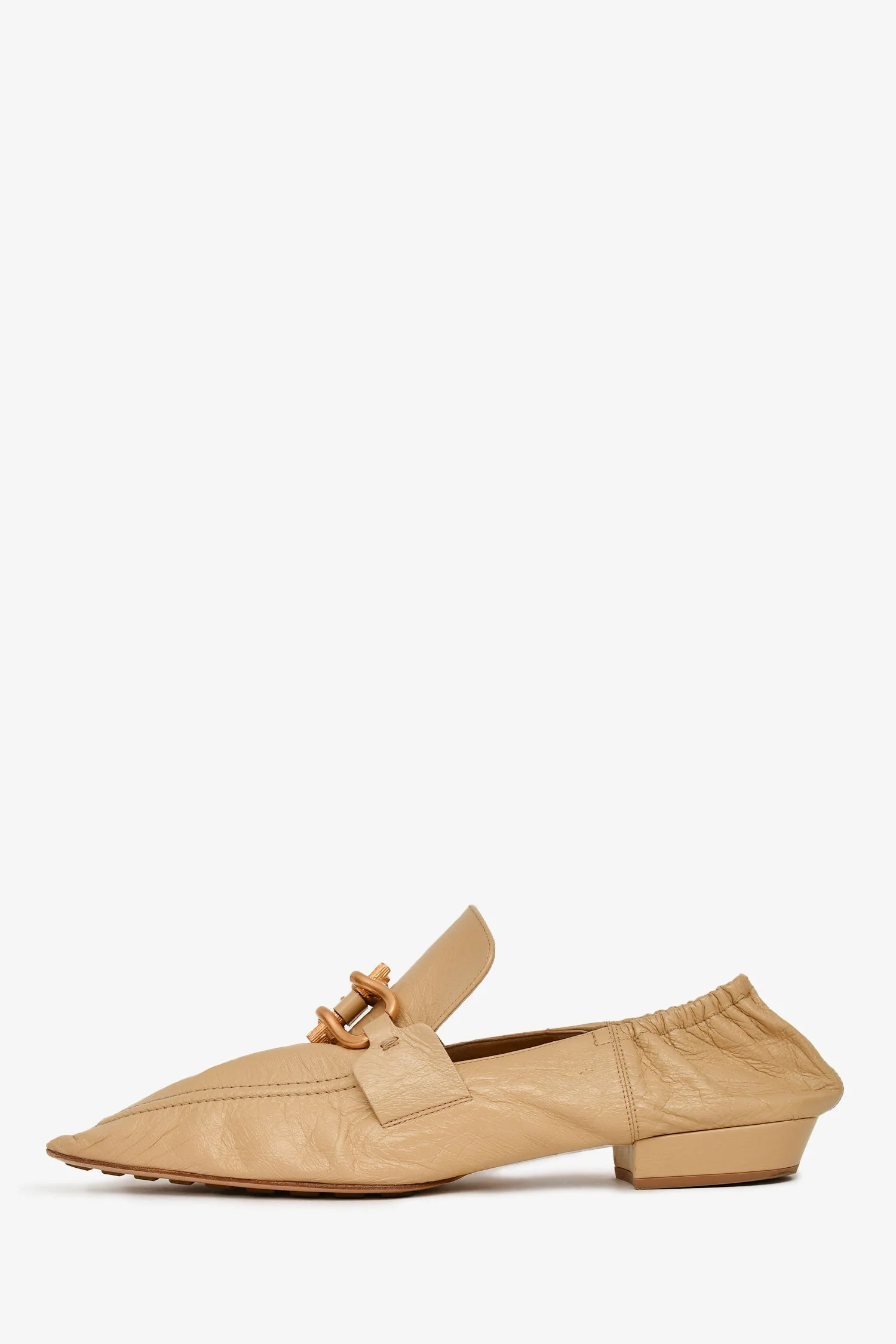 Bottega Veneta Beige Crankled Leather Pointed Toe Loafers Size 40 - Image 5