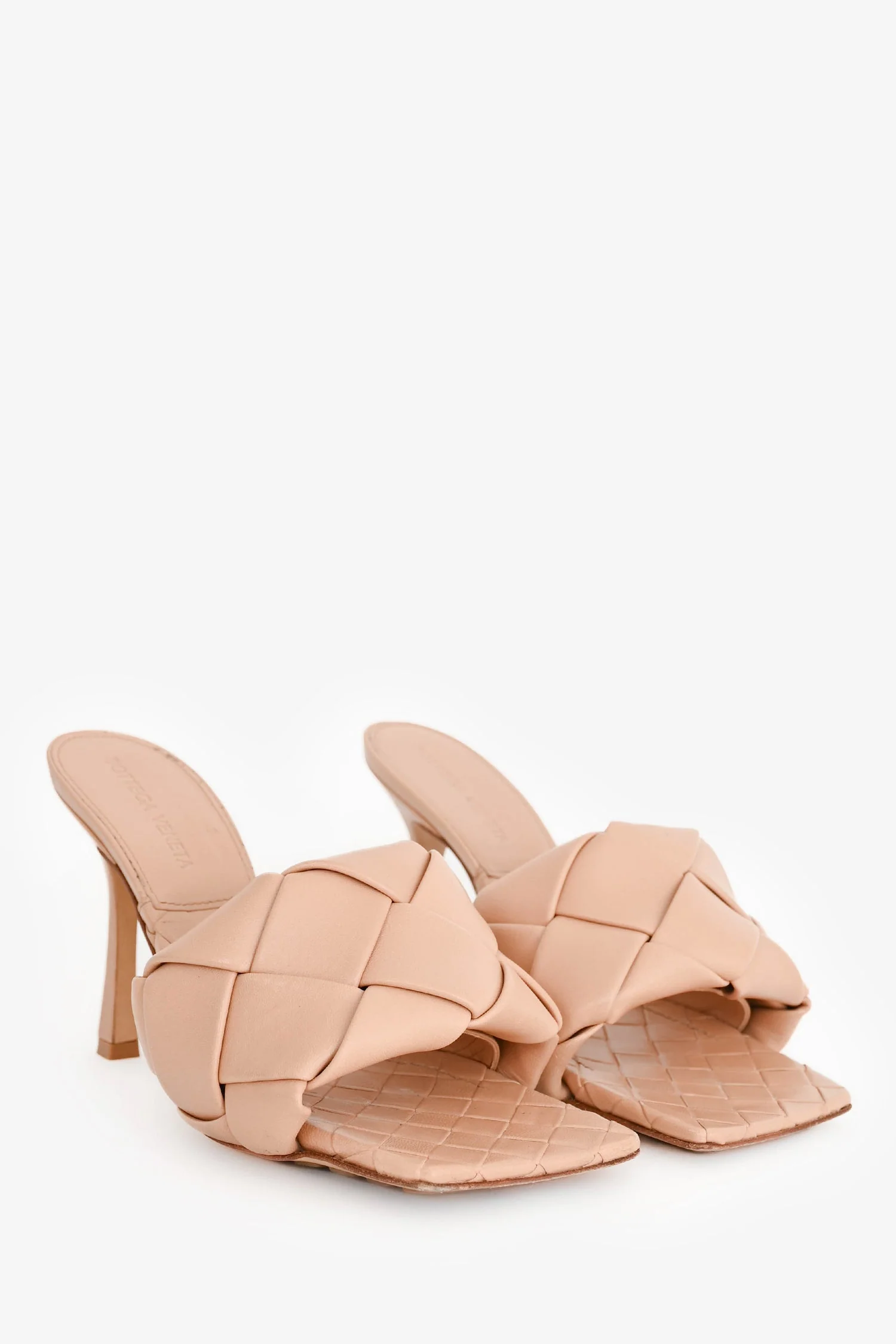 Bottega Veneta Beige Leather Intrecciato Lido Sandal Heels Size 37 - Image 2