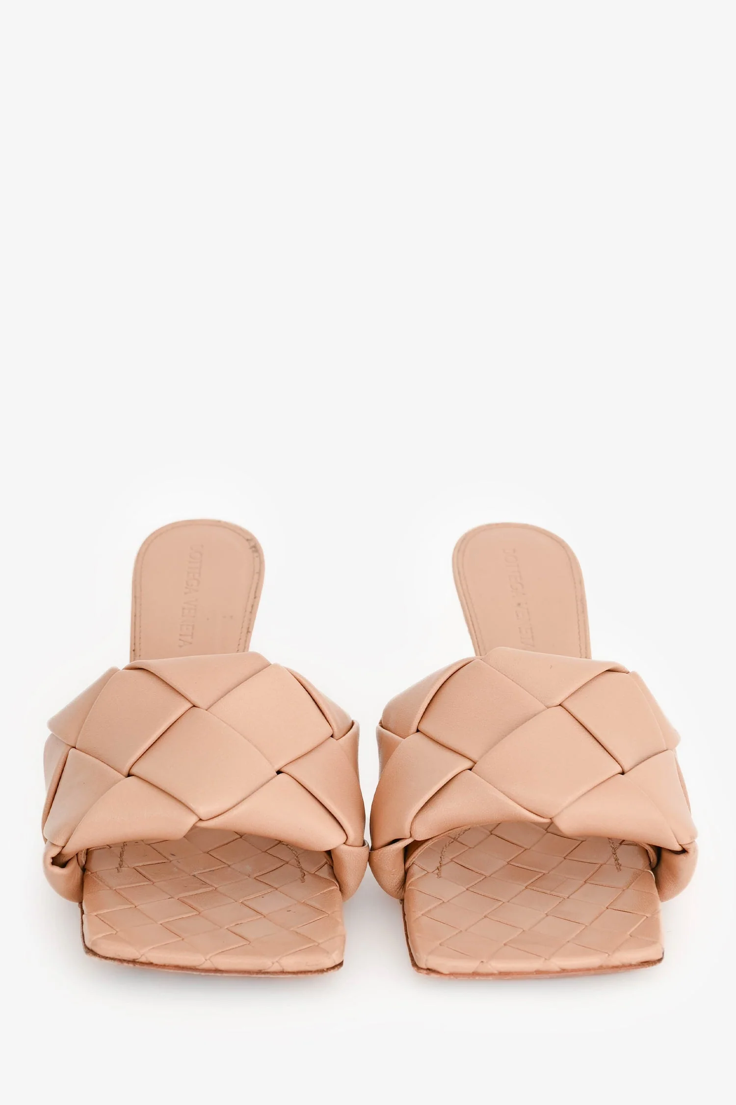Bottega Veneta Beige Leather Intrecciato Lido Sandal Heels Size 37 - Image 3