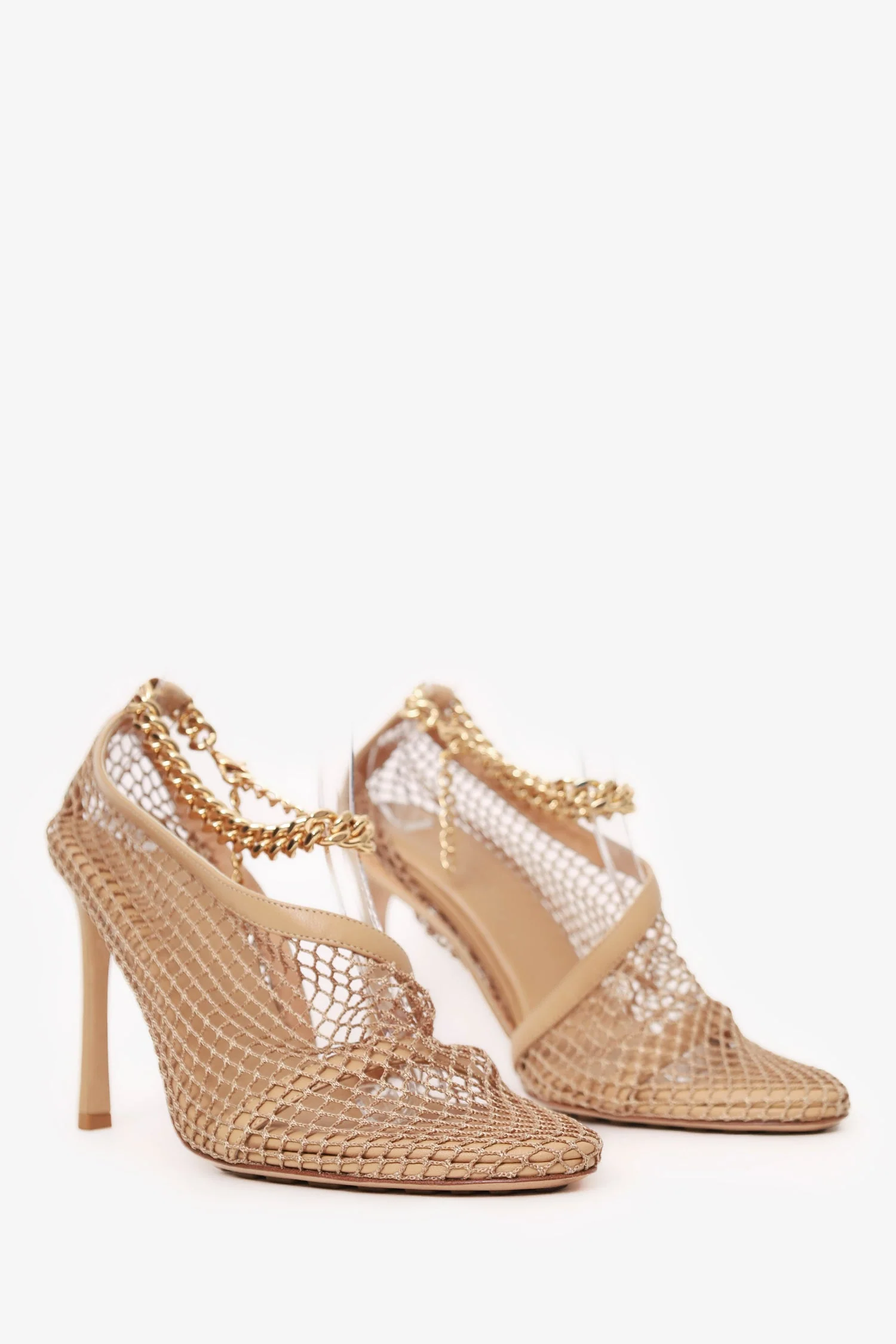 Bottega Veneta Beige Mesh/Leather Ankle Chain D'orsay Pumps Size 38 - Image 2